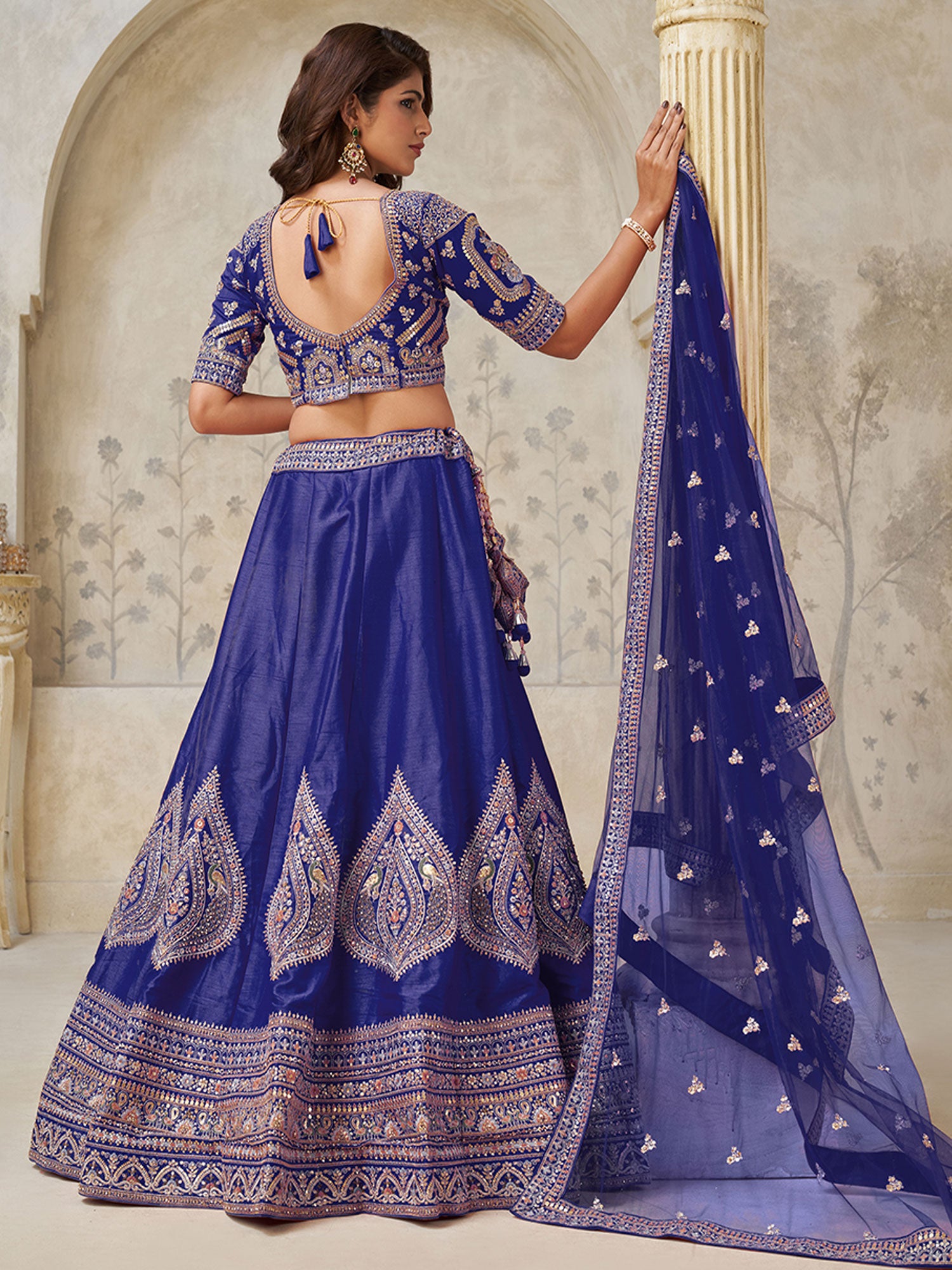 Blue Sequins Augmented Lehenga Set With Dupatta