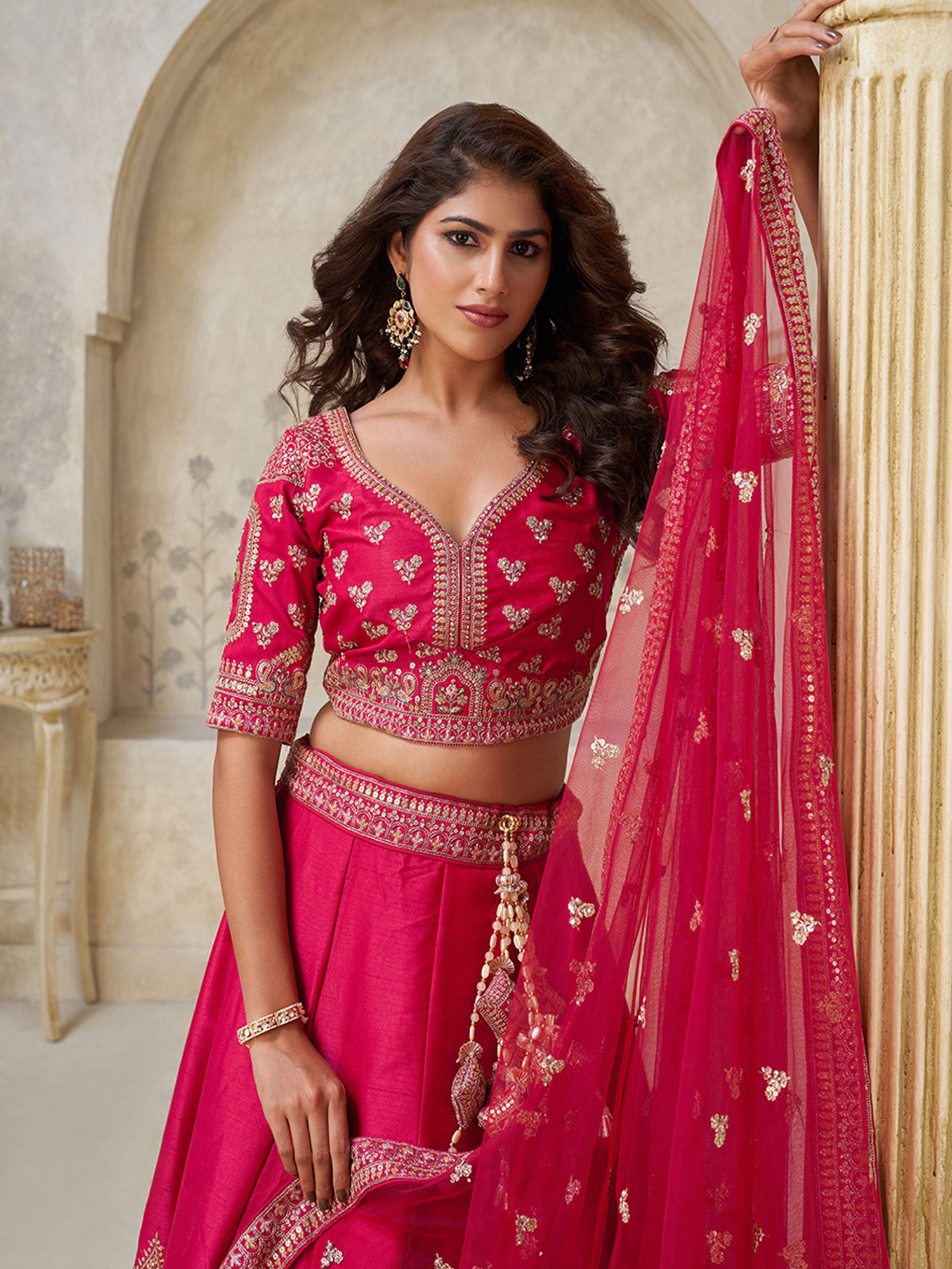 Pink Wedding Lehenga Choli In Silk With Net Dupatta