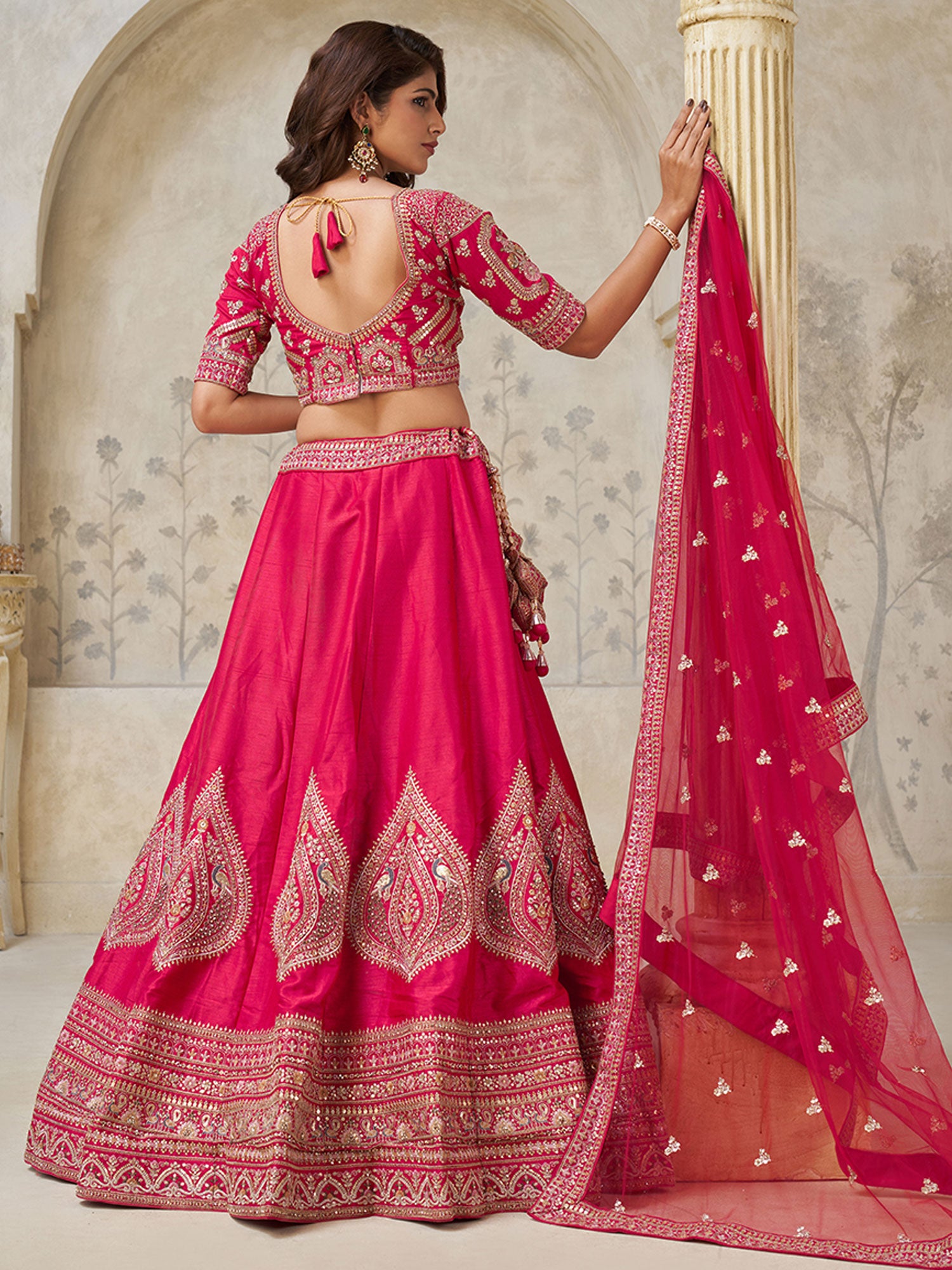 Pink Wedding Lehenga Choli In Silk With Net Dupatta
