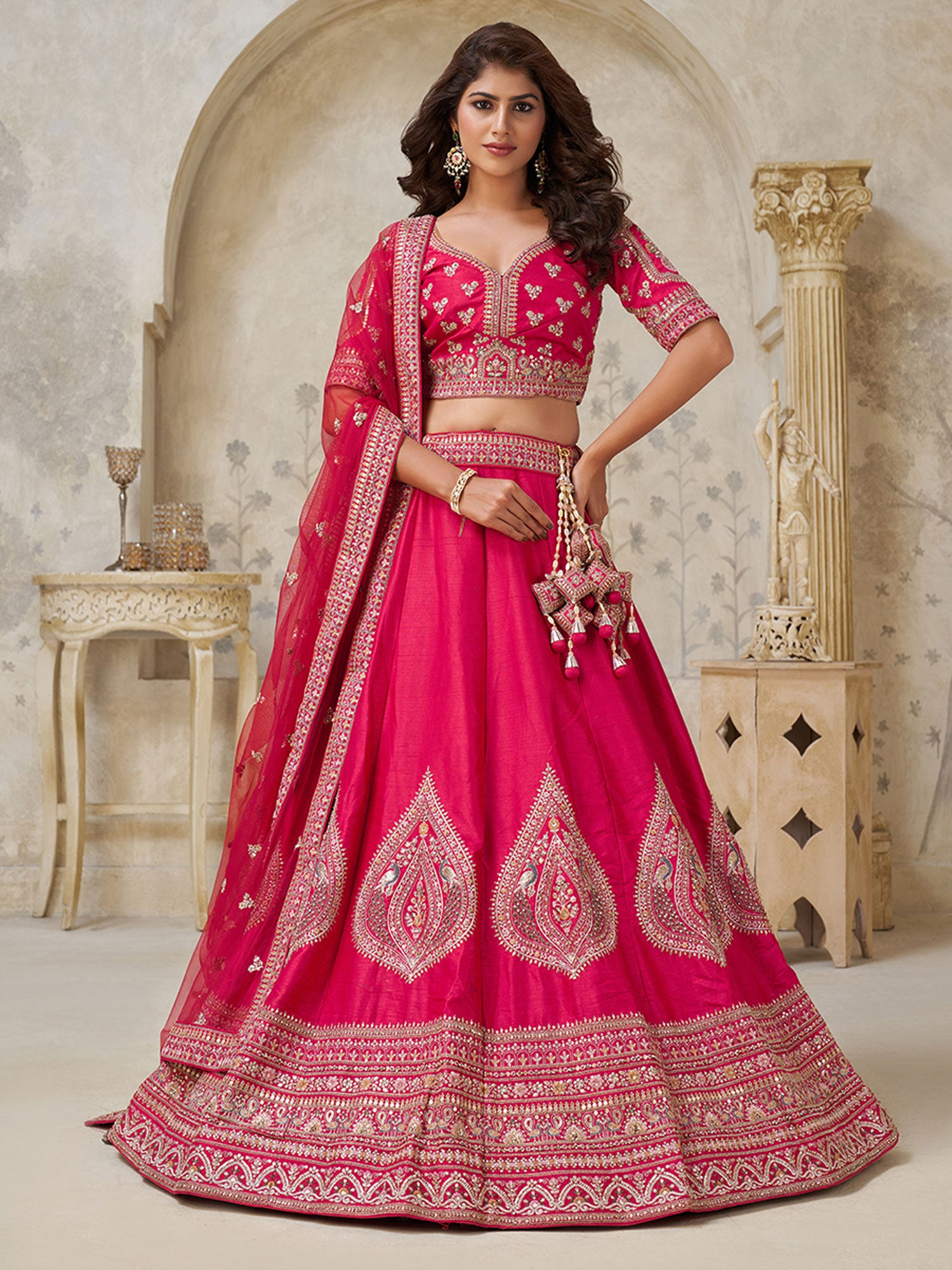 Pink Wedding Lehenga Choli In Silk With Net Dupatta