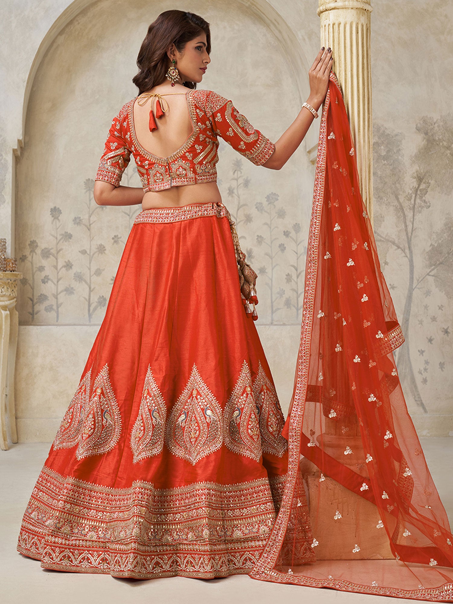 Orange Bridesmaid Lehenga Choli In Zari Work