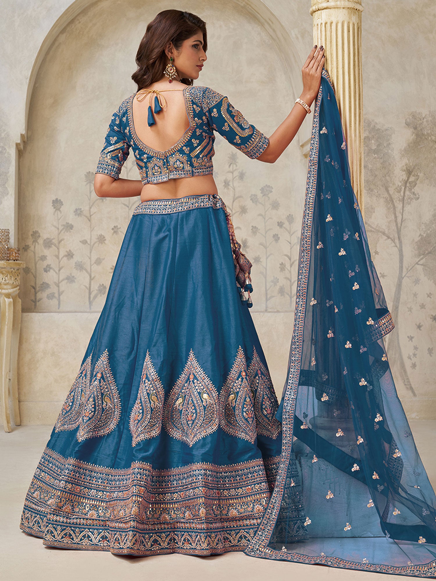 Blue Festive Lehenga Set With Soft Net Dupatta