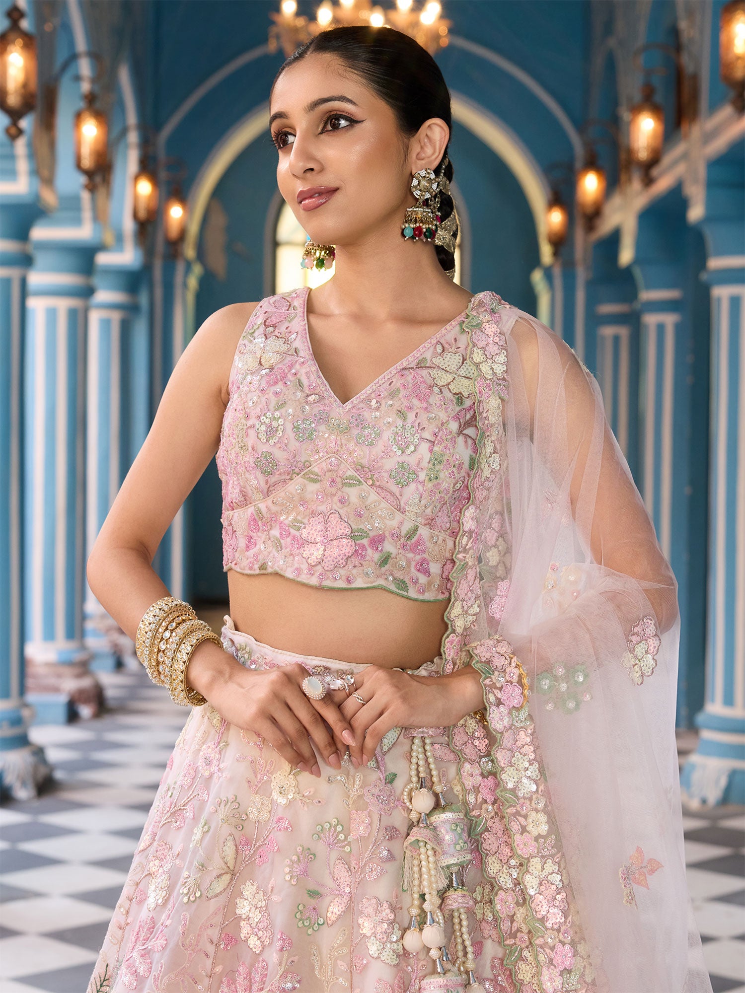 Pink Bridesmaid Lehenga Choli In Sequins Embellishment
