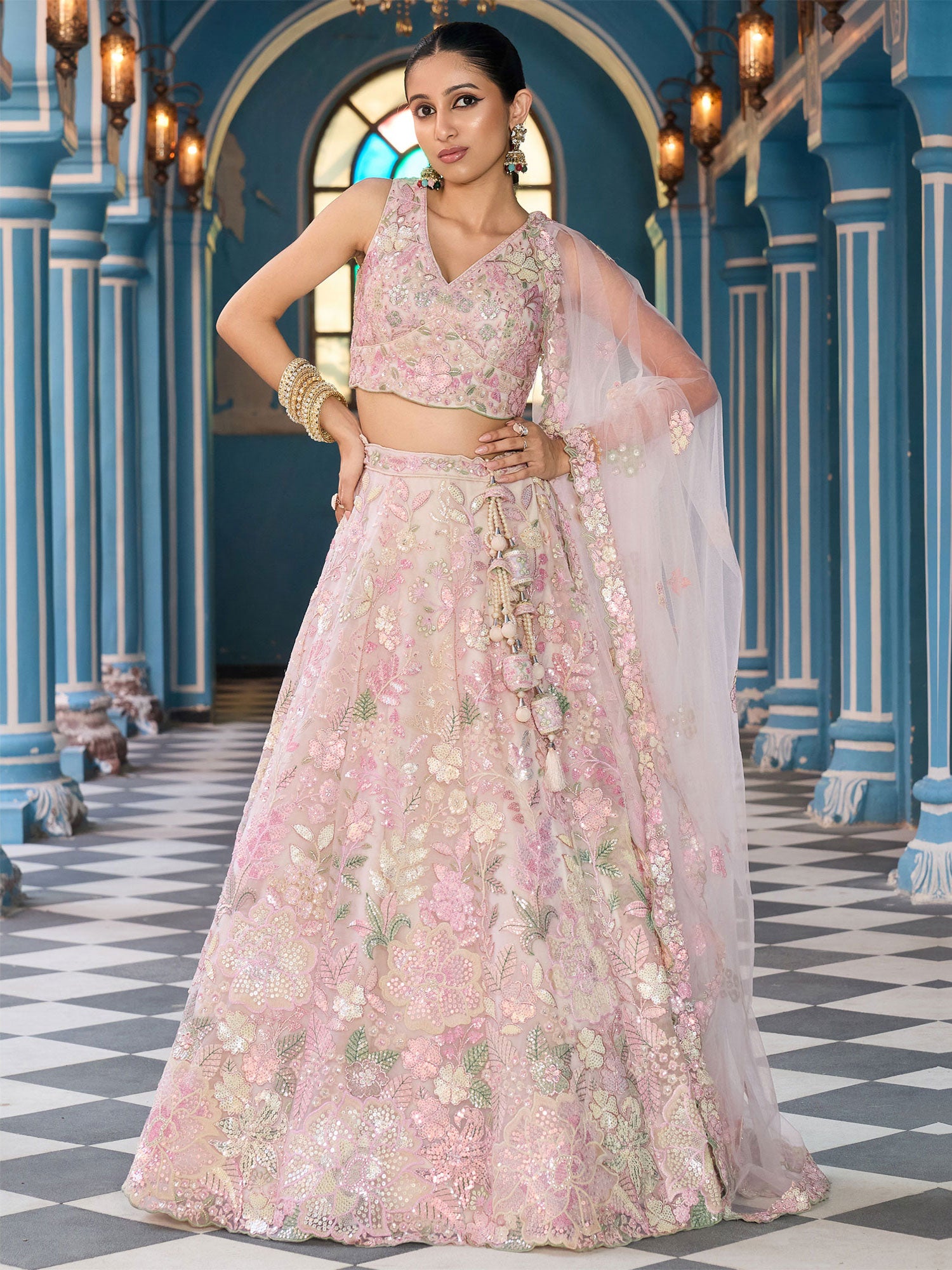 Pink Bridesmaid Lehenga Choli In Sequins Embellishment