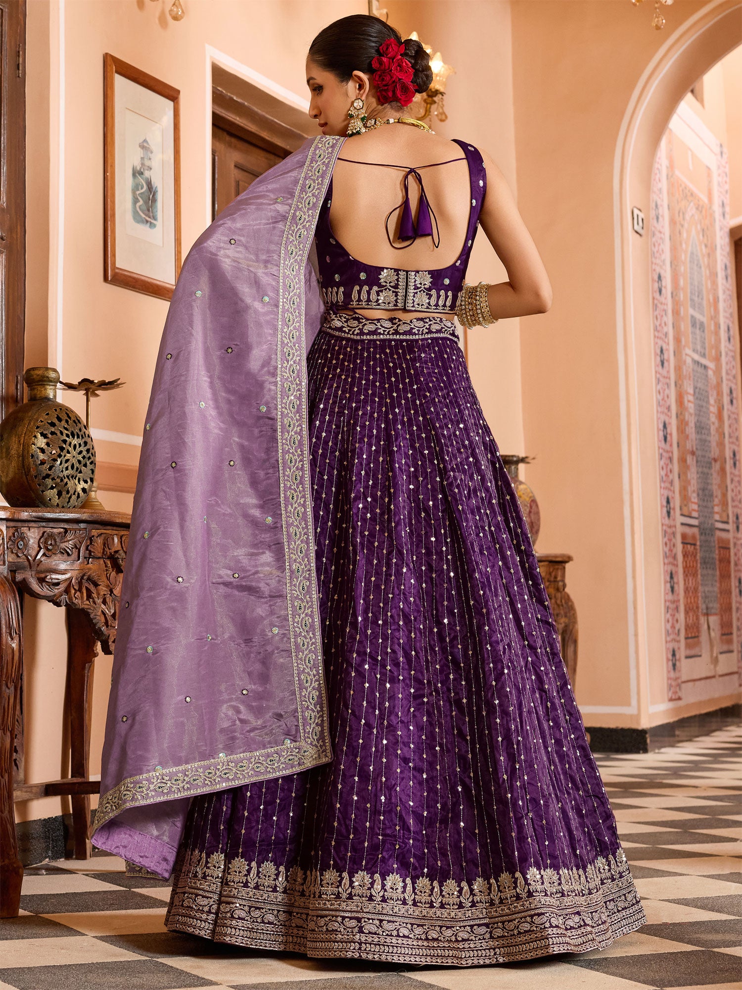 Dark Purple Heavy Embroidered Bridesmaid Lehenga Set