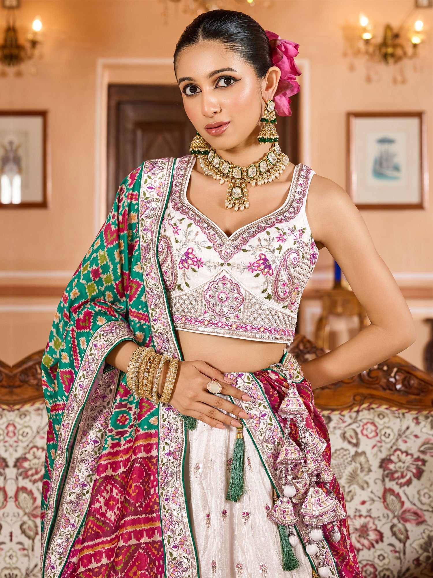 Pink Silk Lehenga Choli With Dupatta In Print