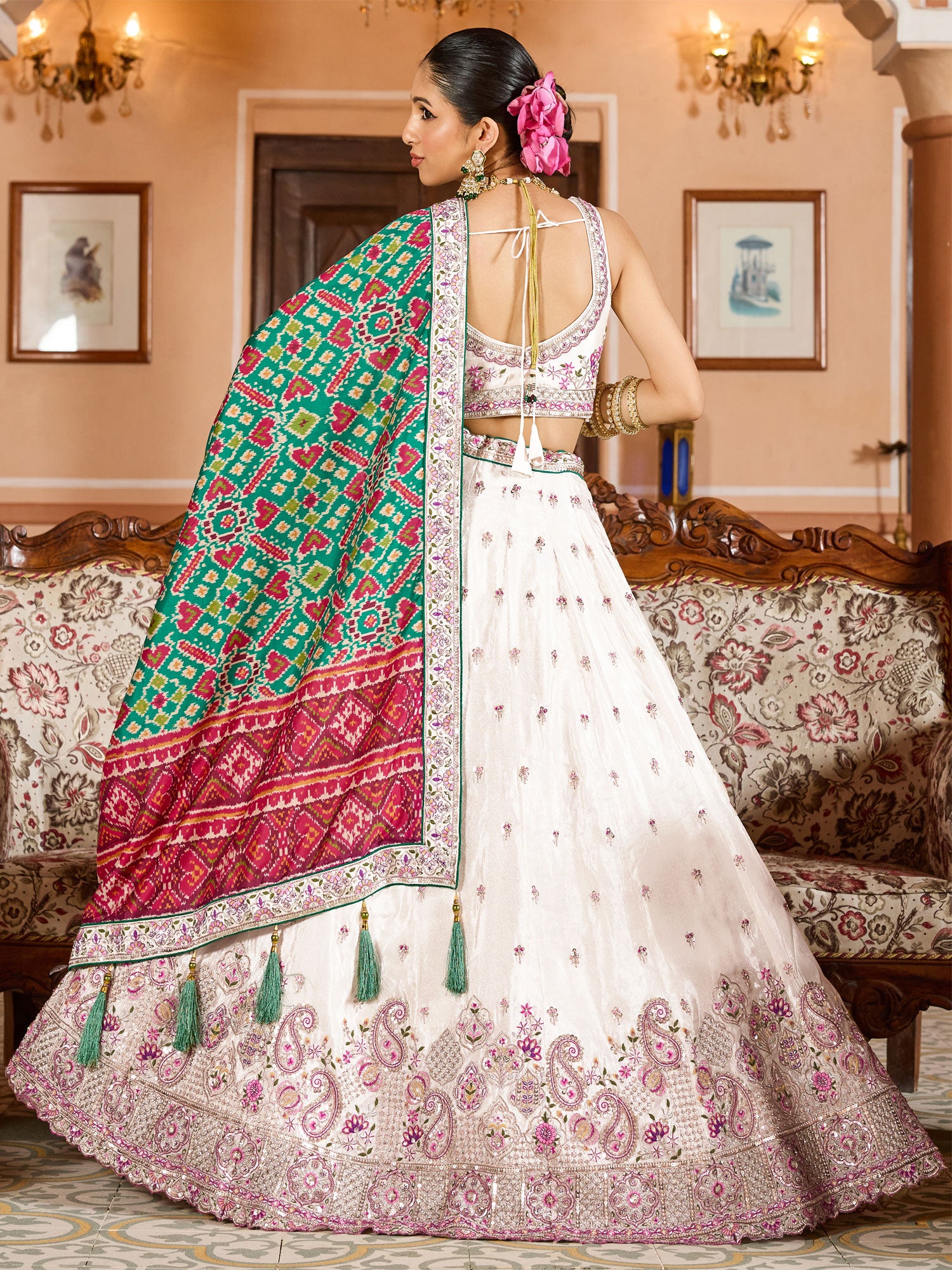 Pink Silk Lehenga Choli With Dupatta In Print