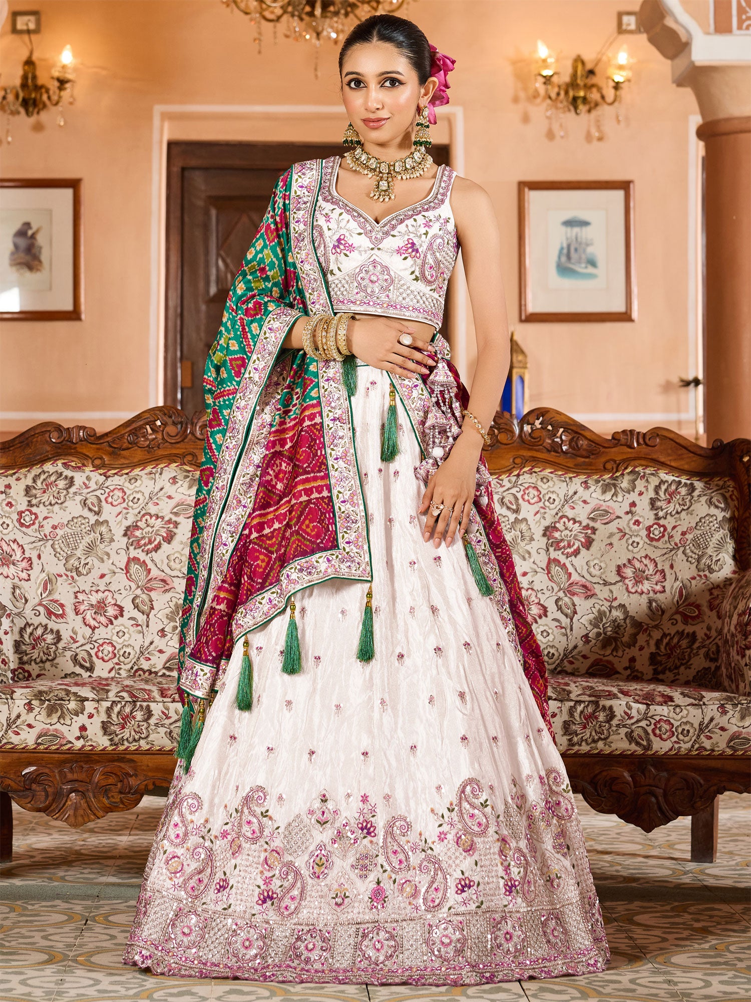 Pink Silk Lehenga Choli With Dupatta In Print