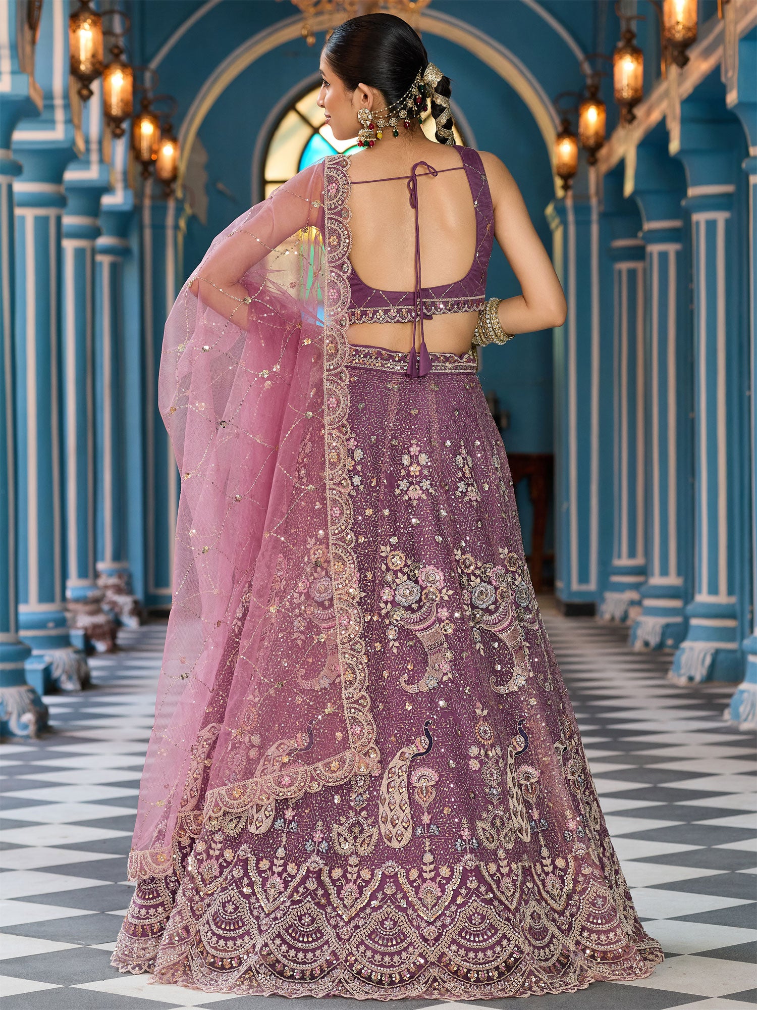 Purple Traditional Wear Lehenga Set In Net