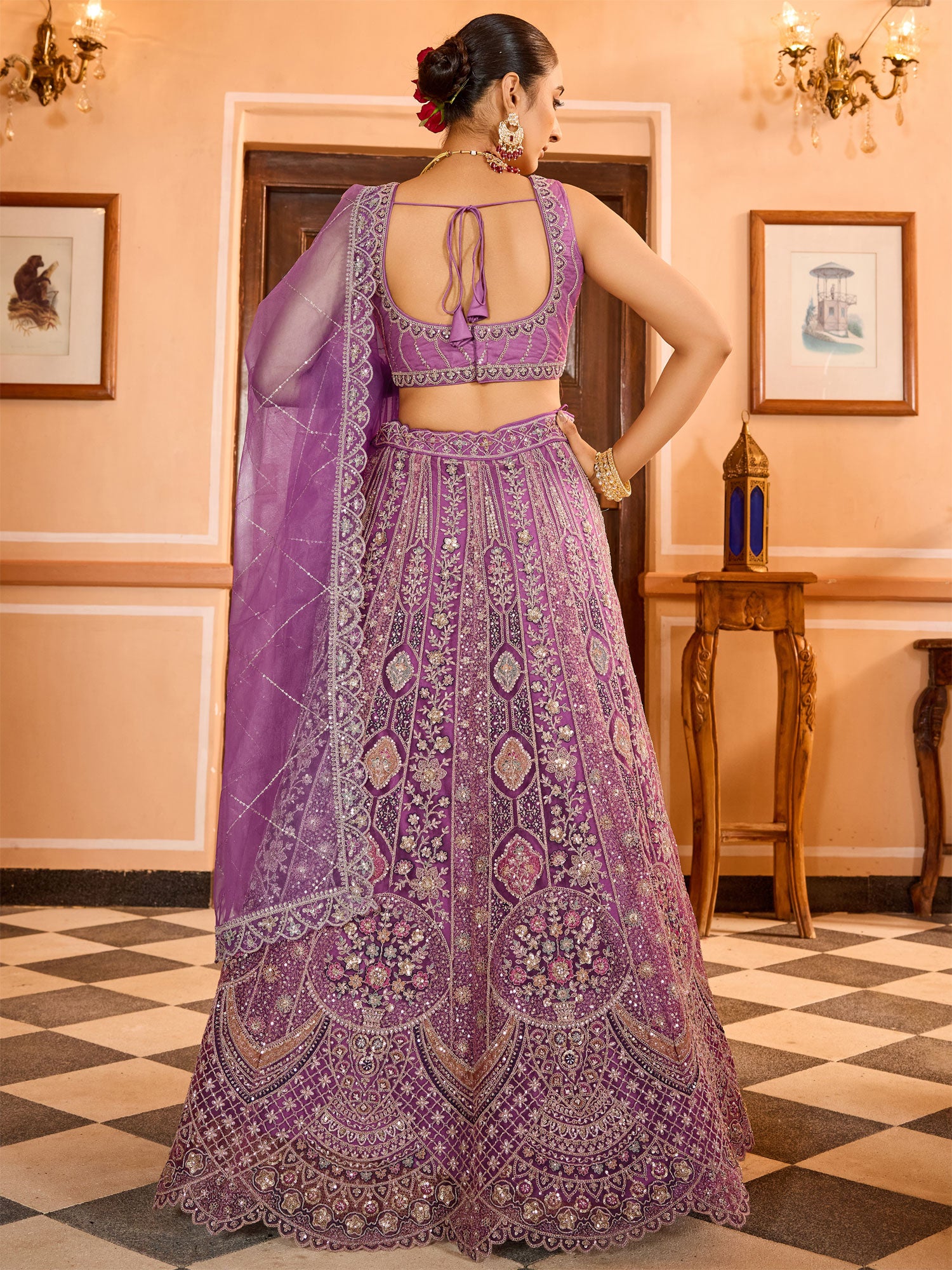 Purple Bridesmaid Lehenga Choli With Net Dupatta