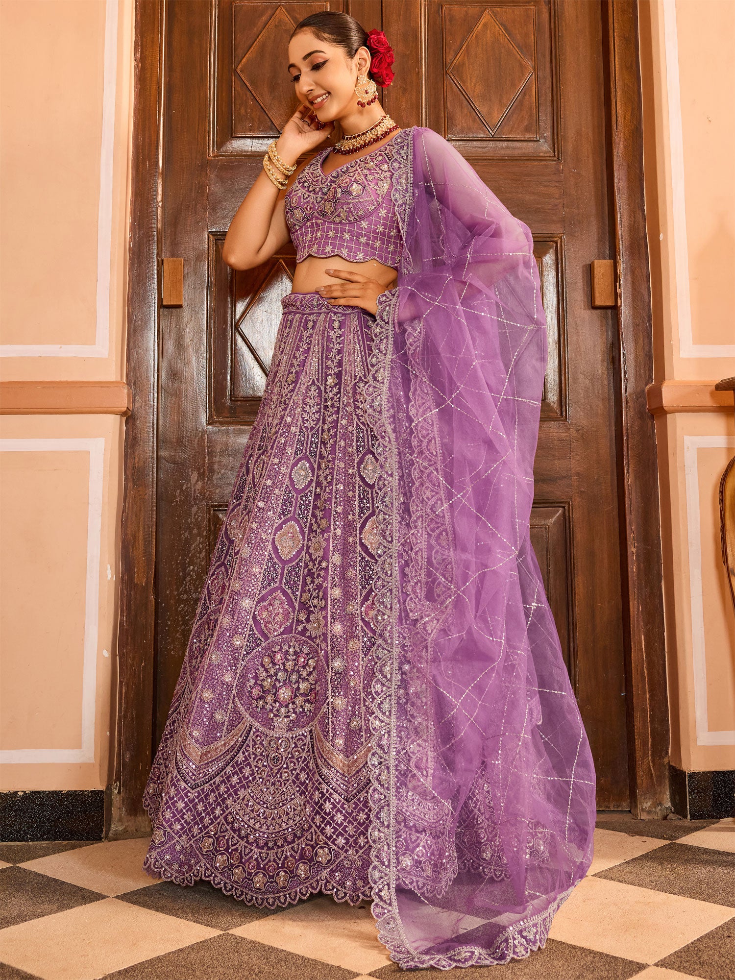 Purple Bridesmaid Lehenga Choli With Net Dupatta