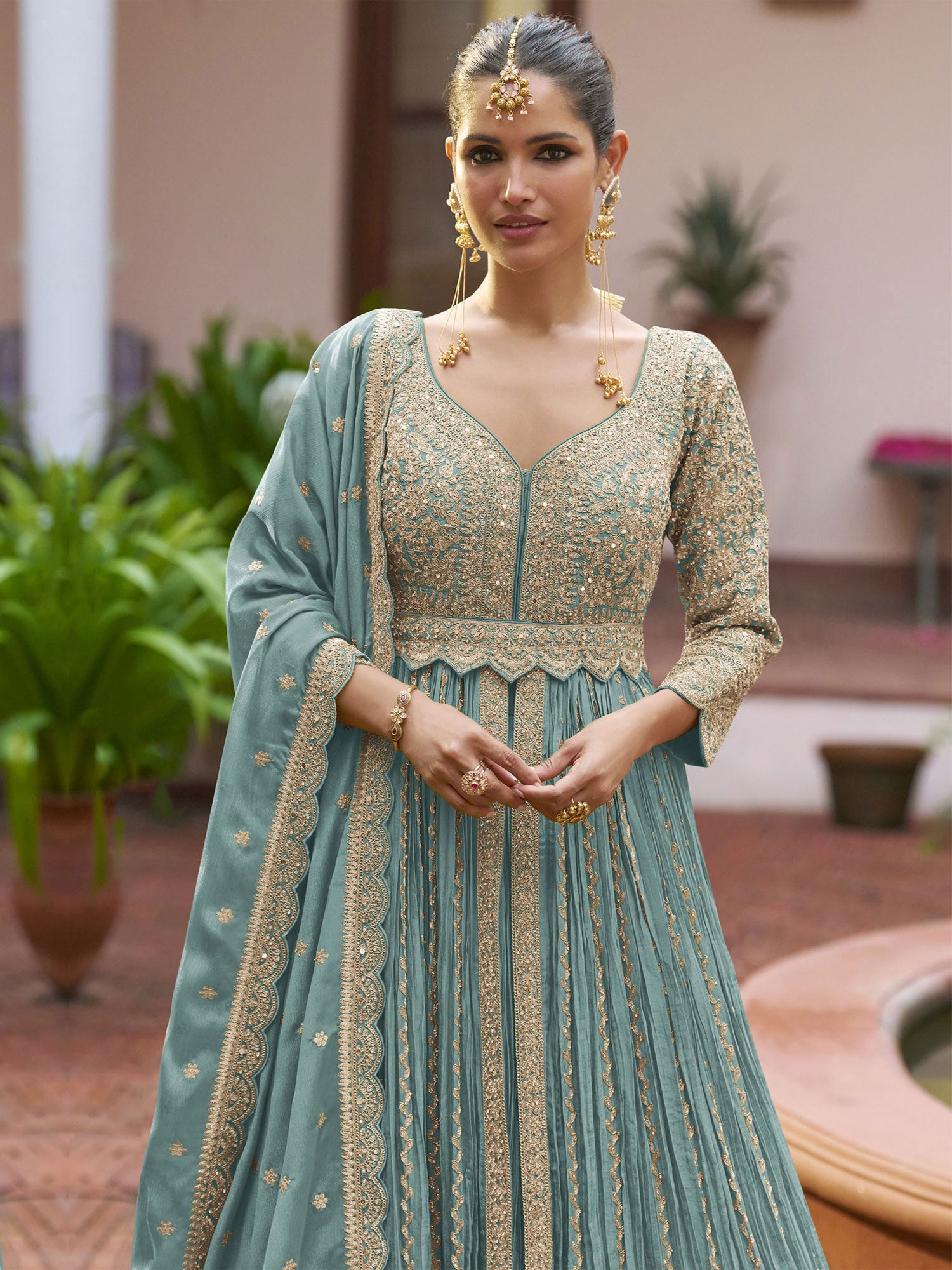Blue Silk Lehenga Choli In Mirror Work Embellishment