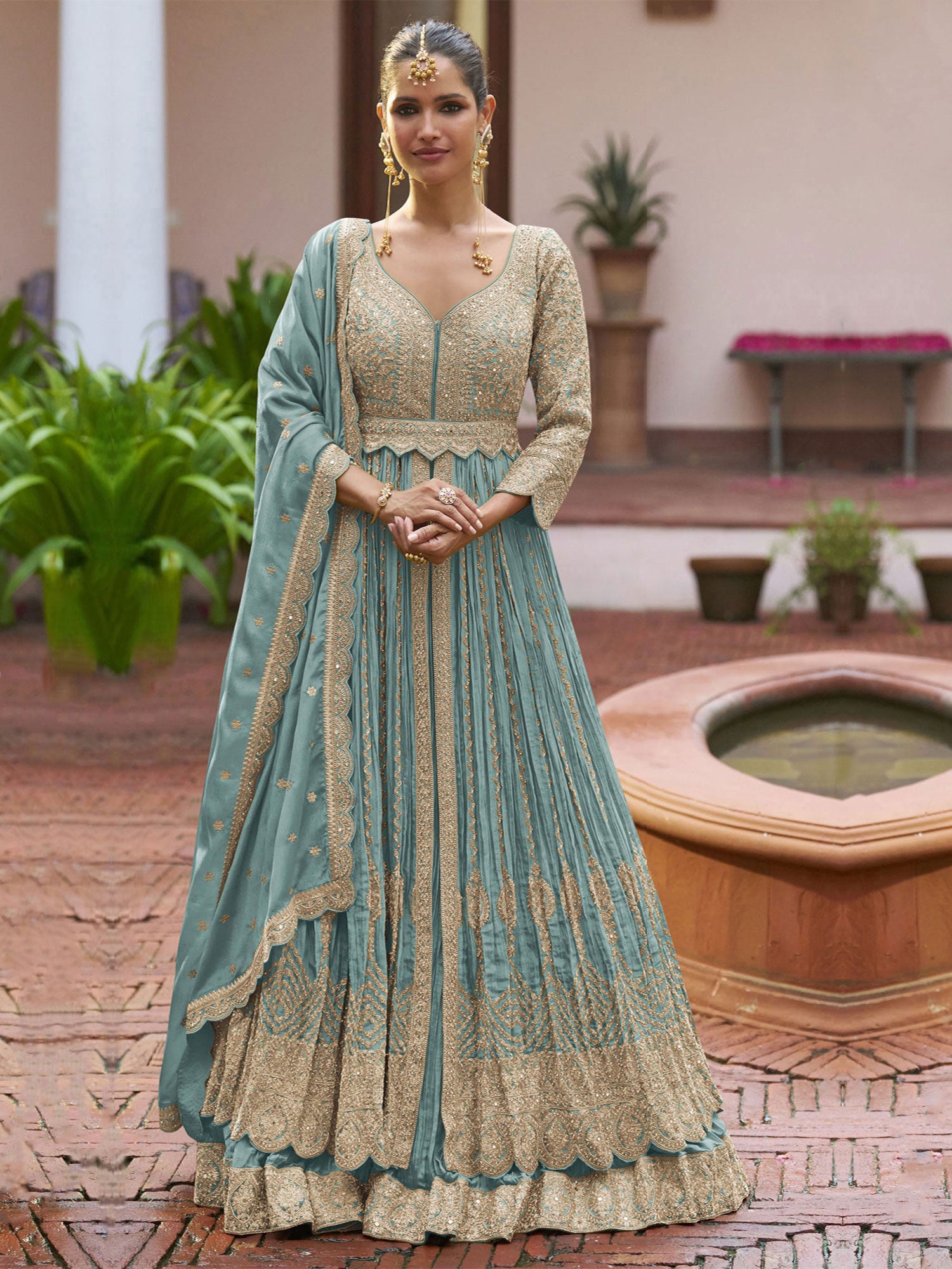 Blue Silk Lehenga Choli In Mirror Work Embellishment