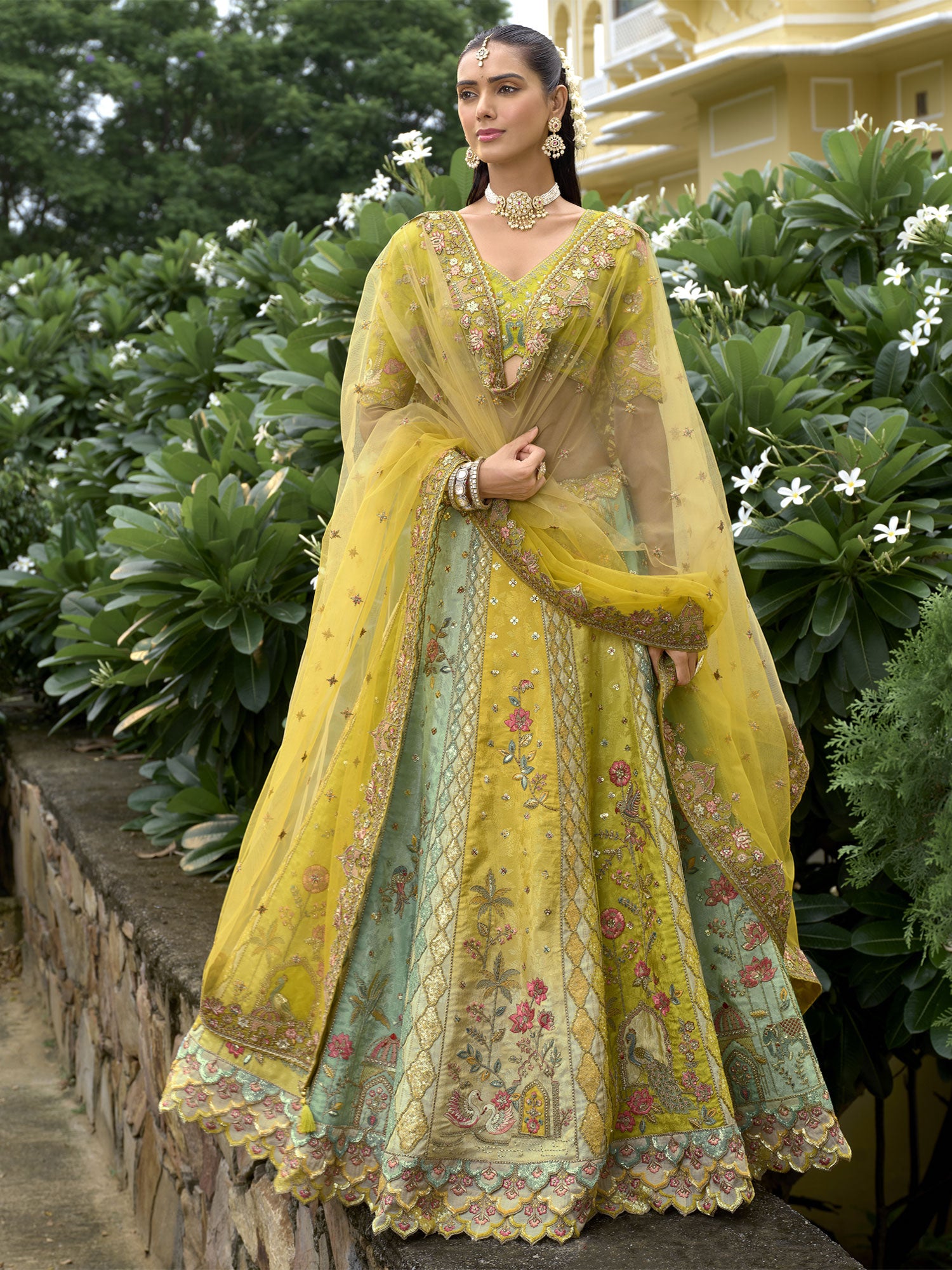 Multicolor Embroidered Traditional Lehenga Set In Silk