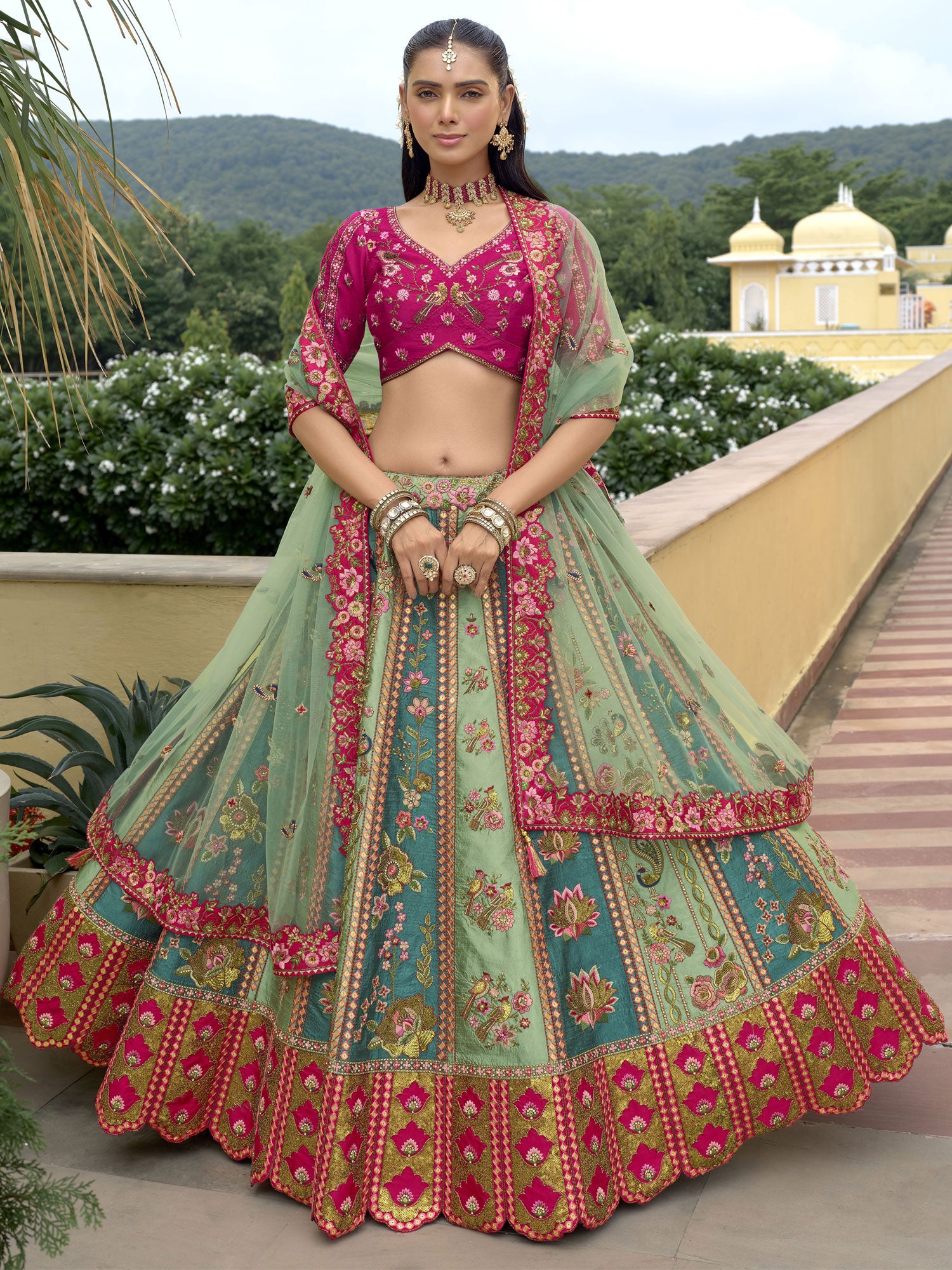 Multicolor Traditional Lehenga Set In Thread Embroidery