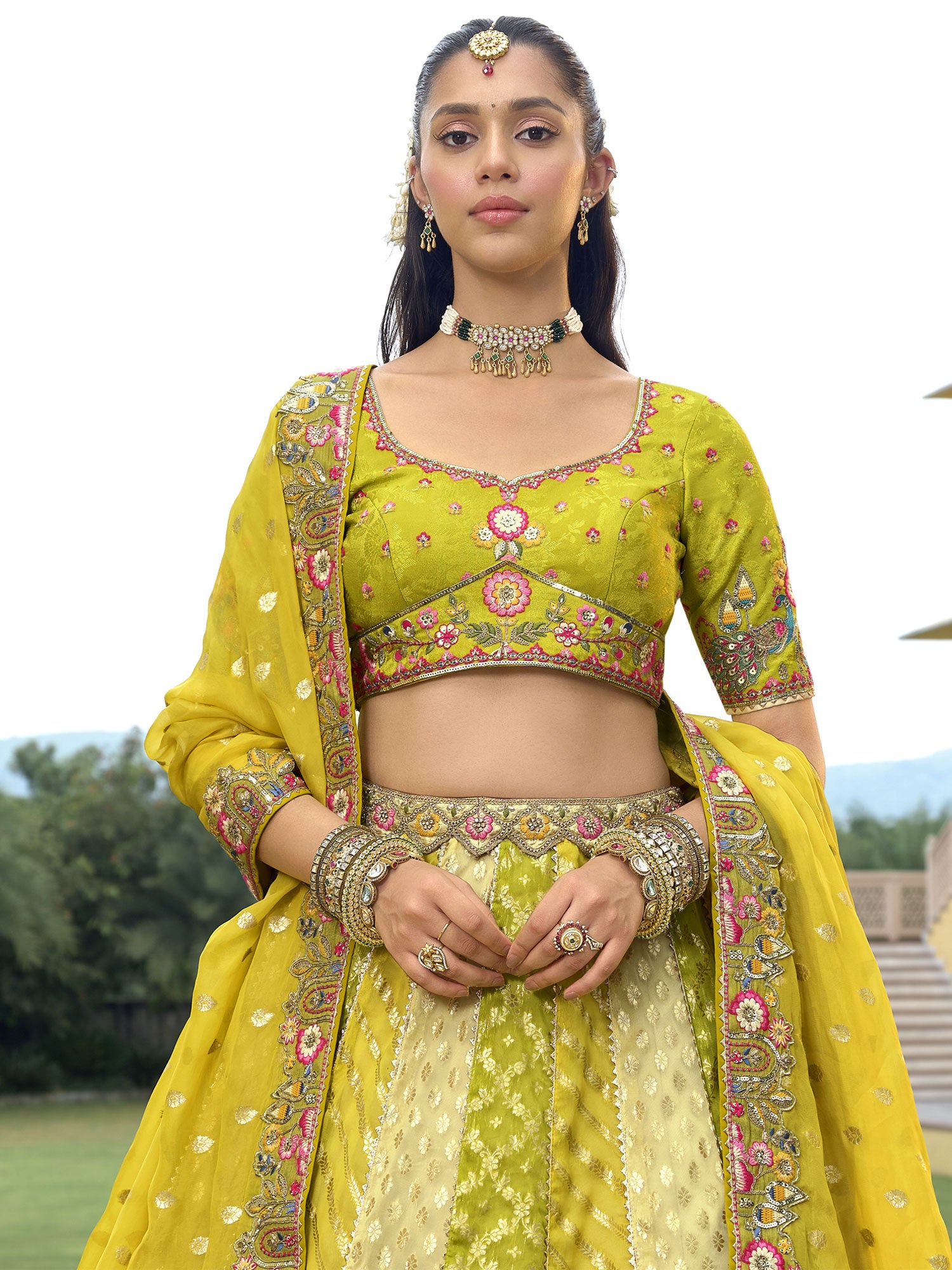 Multicolor Traditional Wear Lehenga Set With Net Dupatta
