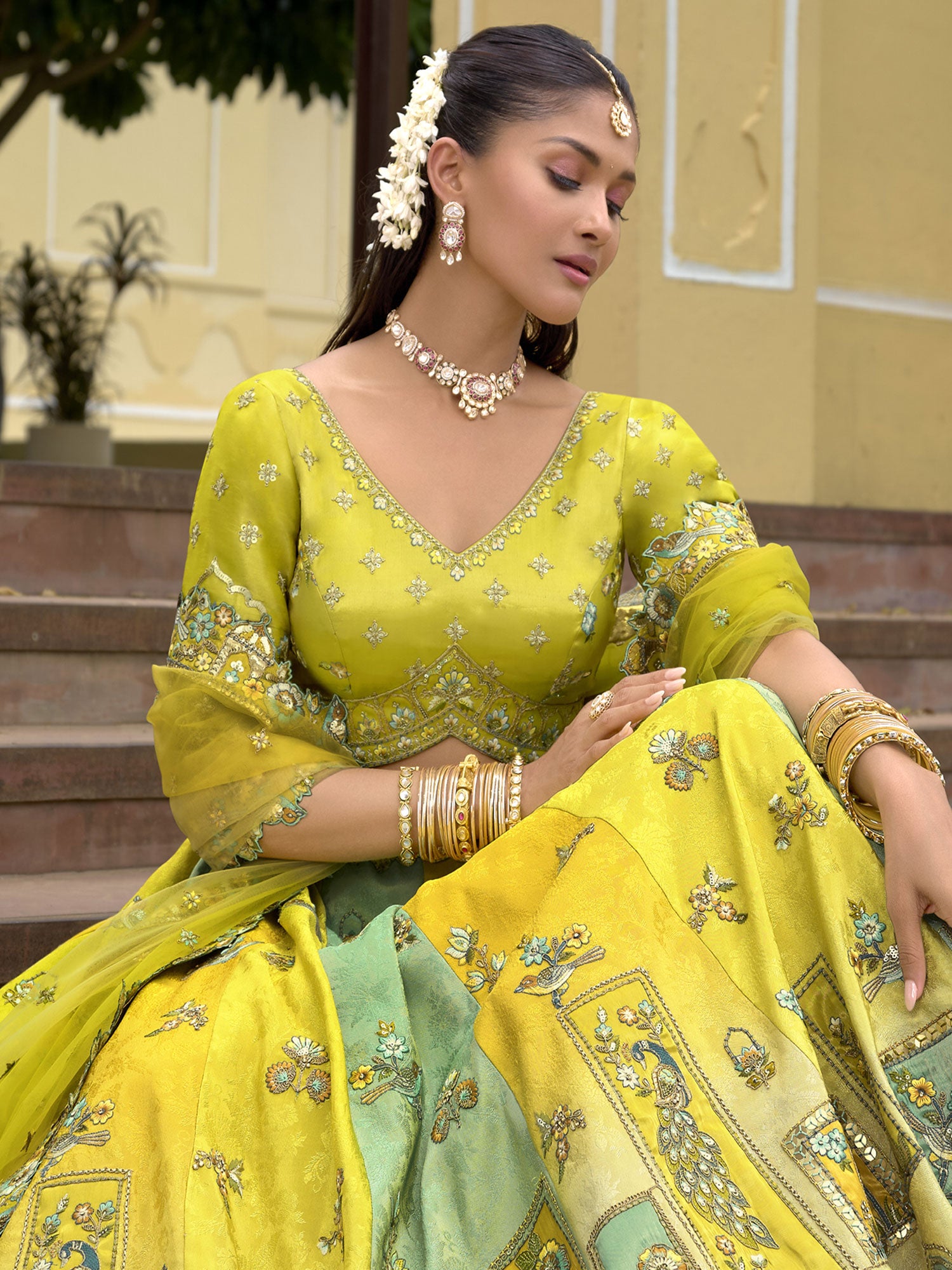Green And Turquoise Traditional Wear Lehenga Choli