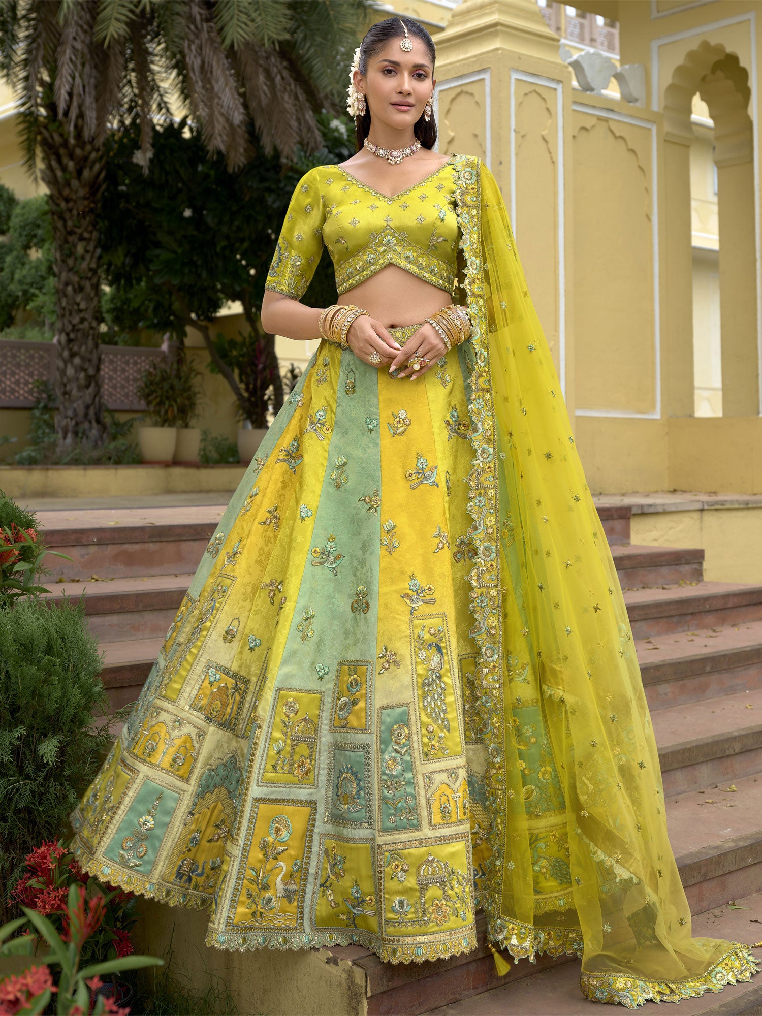 Green And Turquoise Traditional Wear Lehenga Choli