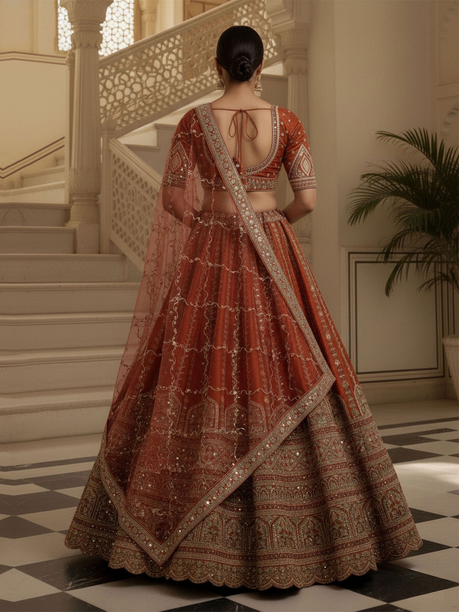 Orange Sequins Work Augmented Designer Lehenga Set