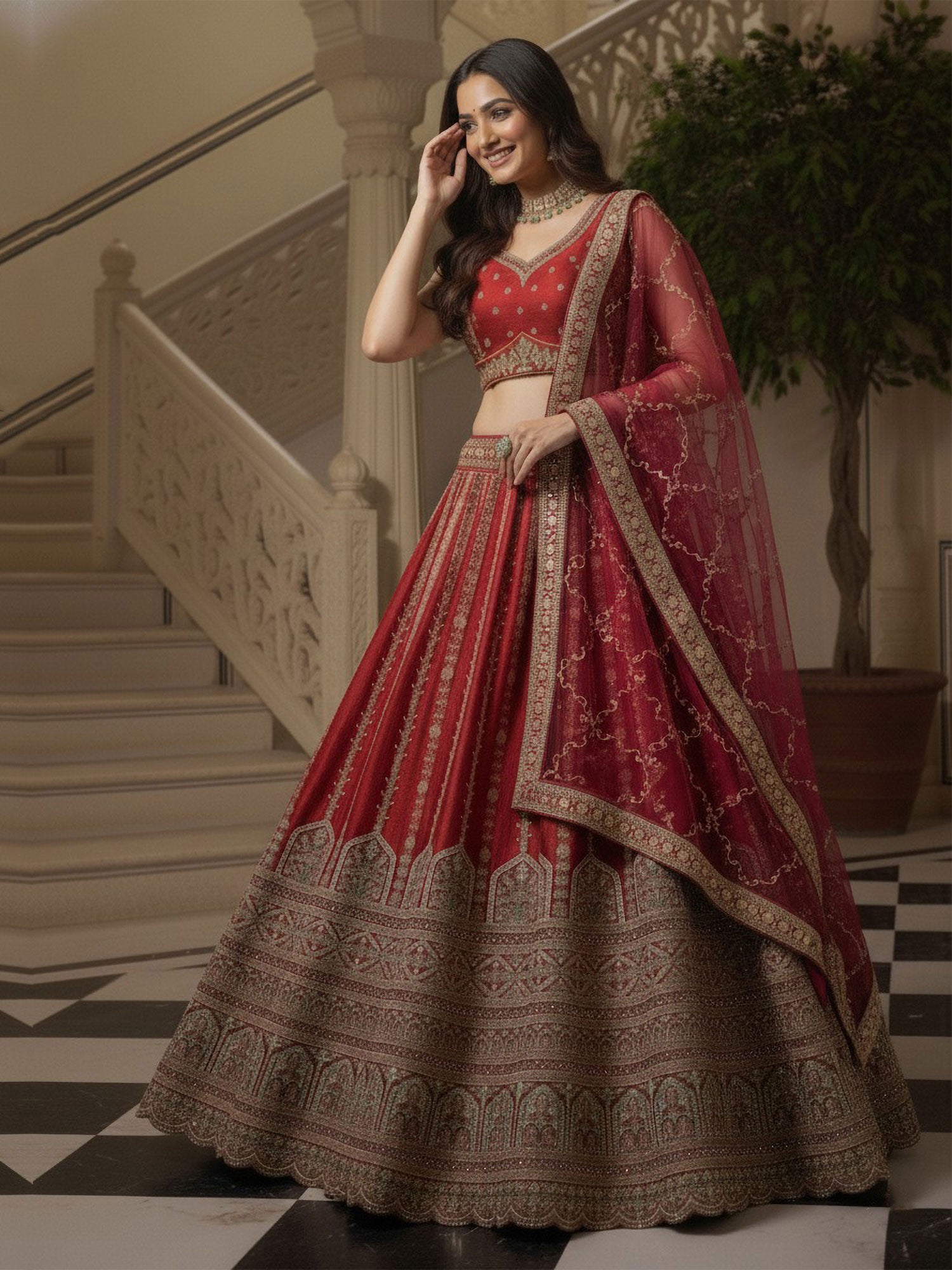 Red Heavy Embroidered Traditional Lehenga Choli