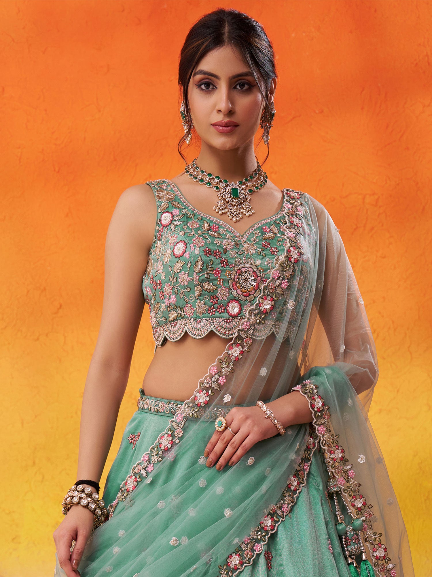 Green Thread Embroidered Festive Lehenga Choli