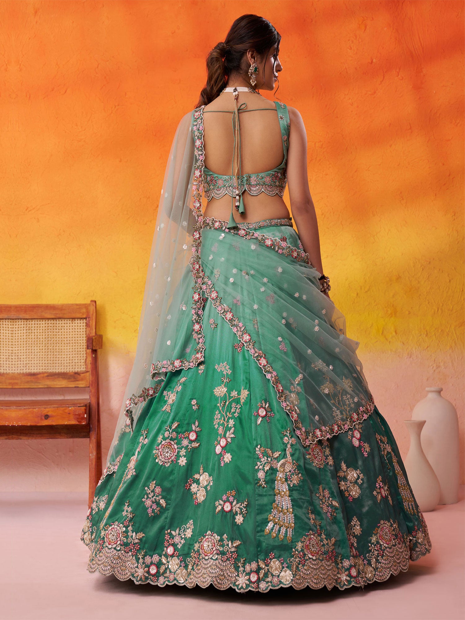Green Thread Embroidered Festive Lehenga Choli