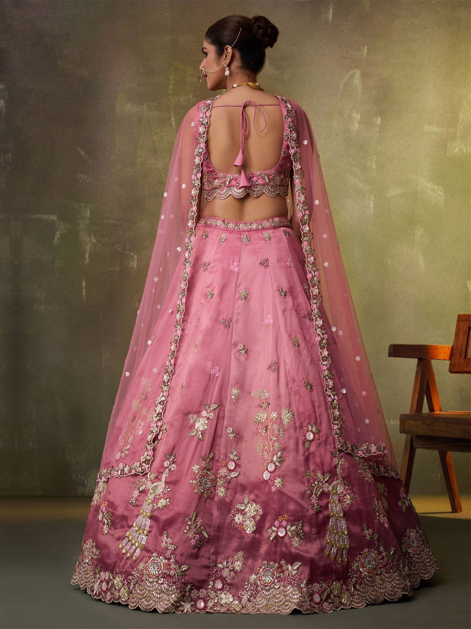 Pink Bridesmaid Lehenga Set With Dupatta In Net