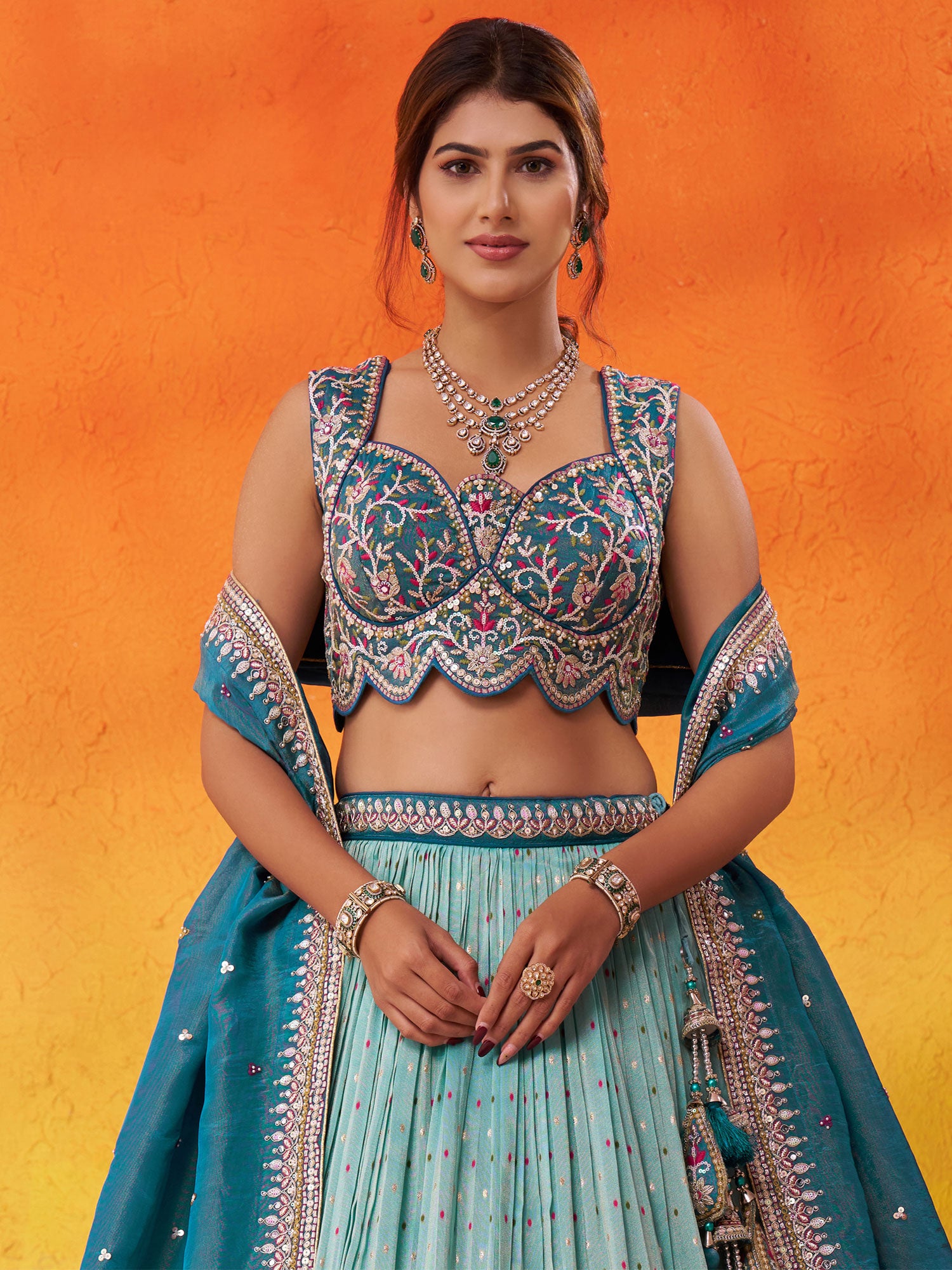 Blue Mirror Embroidered Designer Lehenga Choli