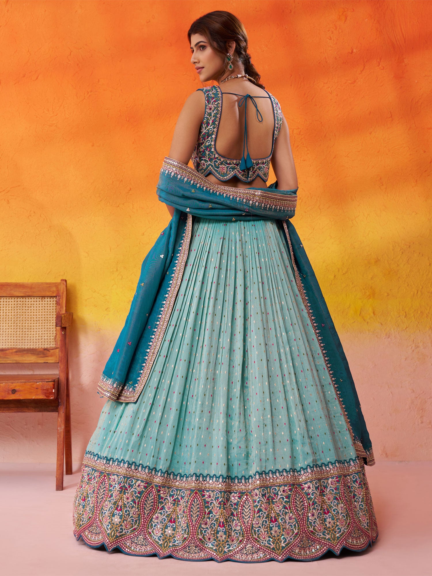 Blue Mirror Embroidered Designer Lehenga Choli