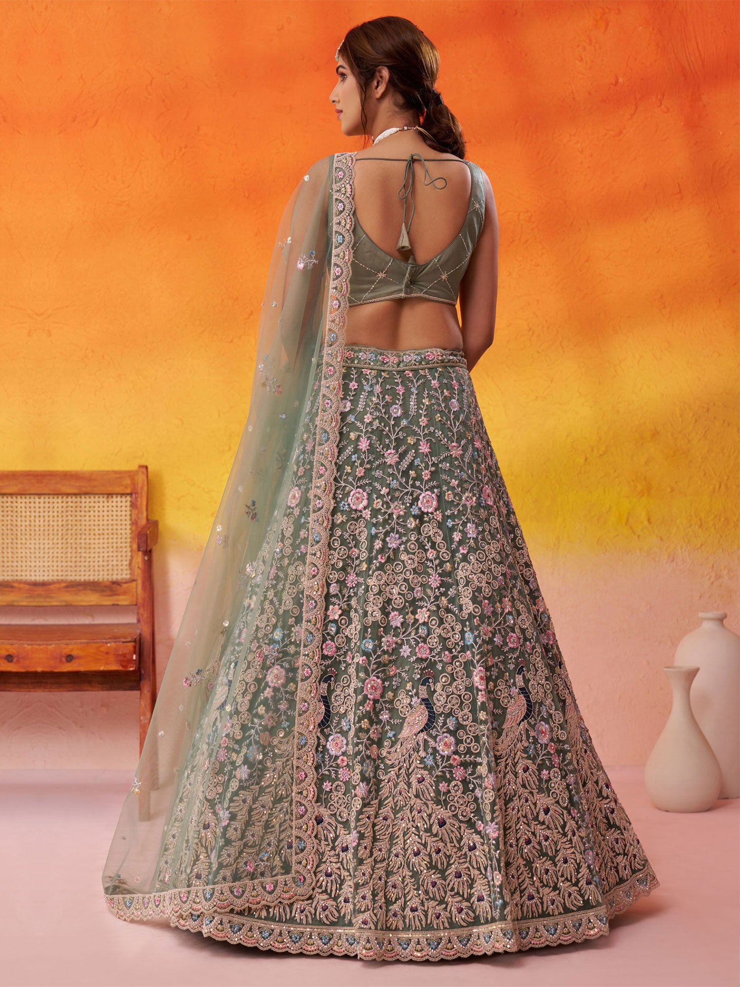 Green Heavy Embroidered Wedding Lehenga Choli