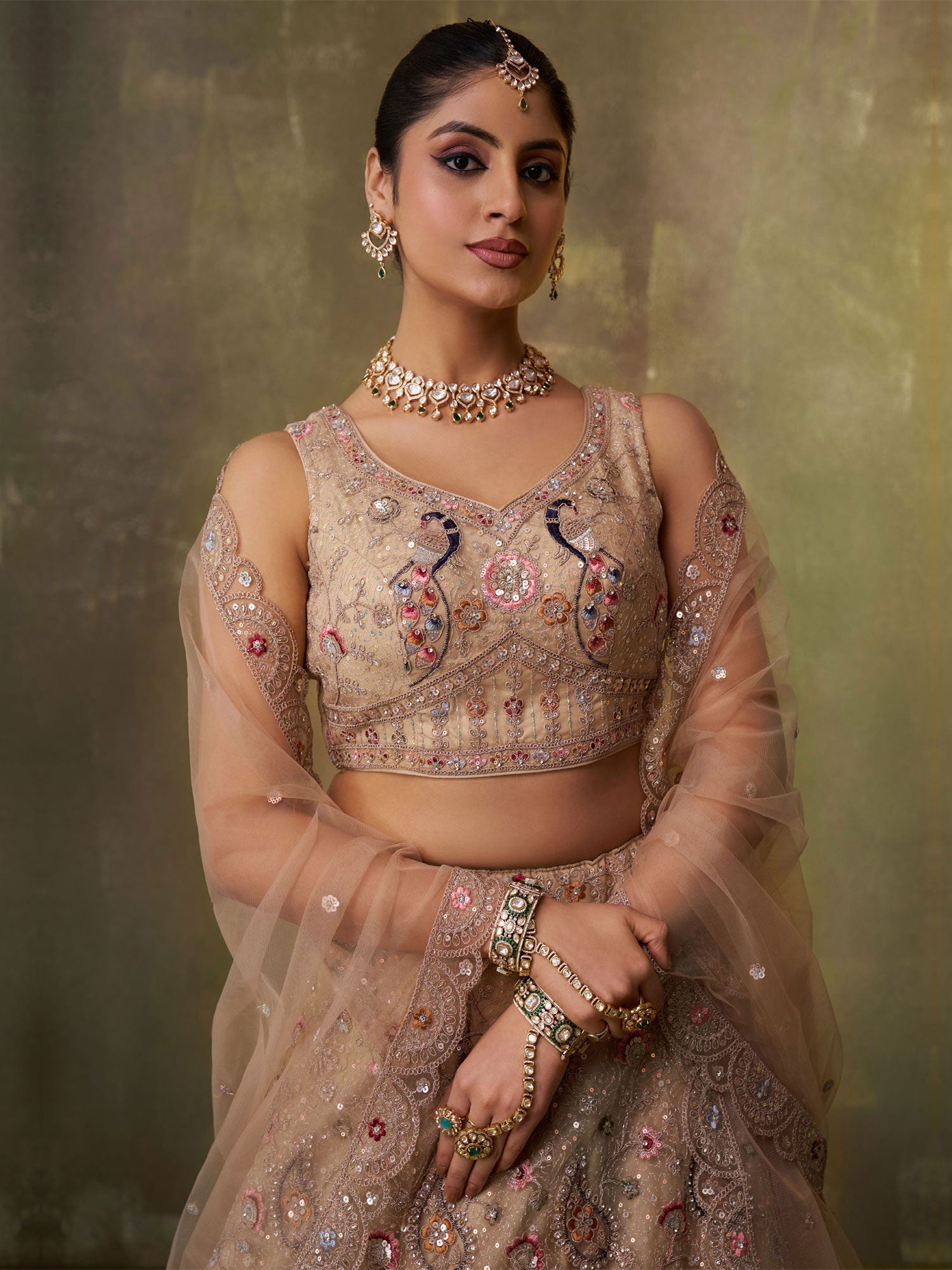 Beige Stone Enhanced Bridesmaid Lehenga Choli