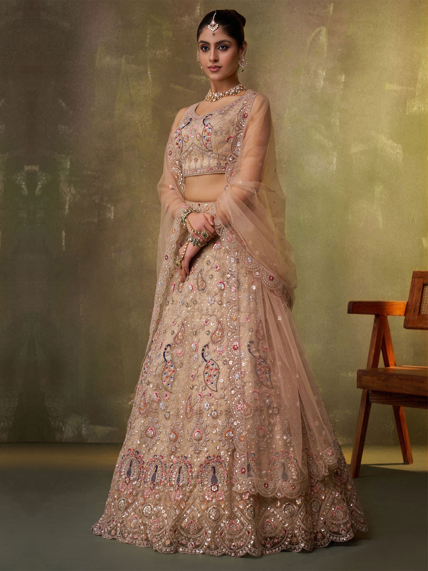Beige Stone Enhanced Bridesmaid Lehenga Choli