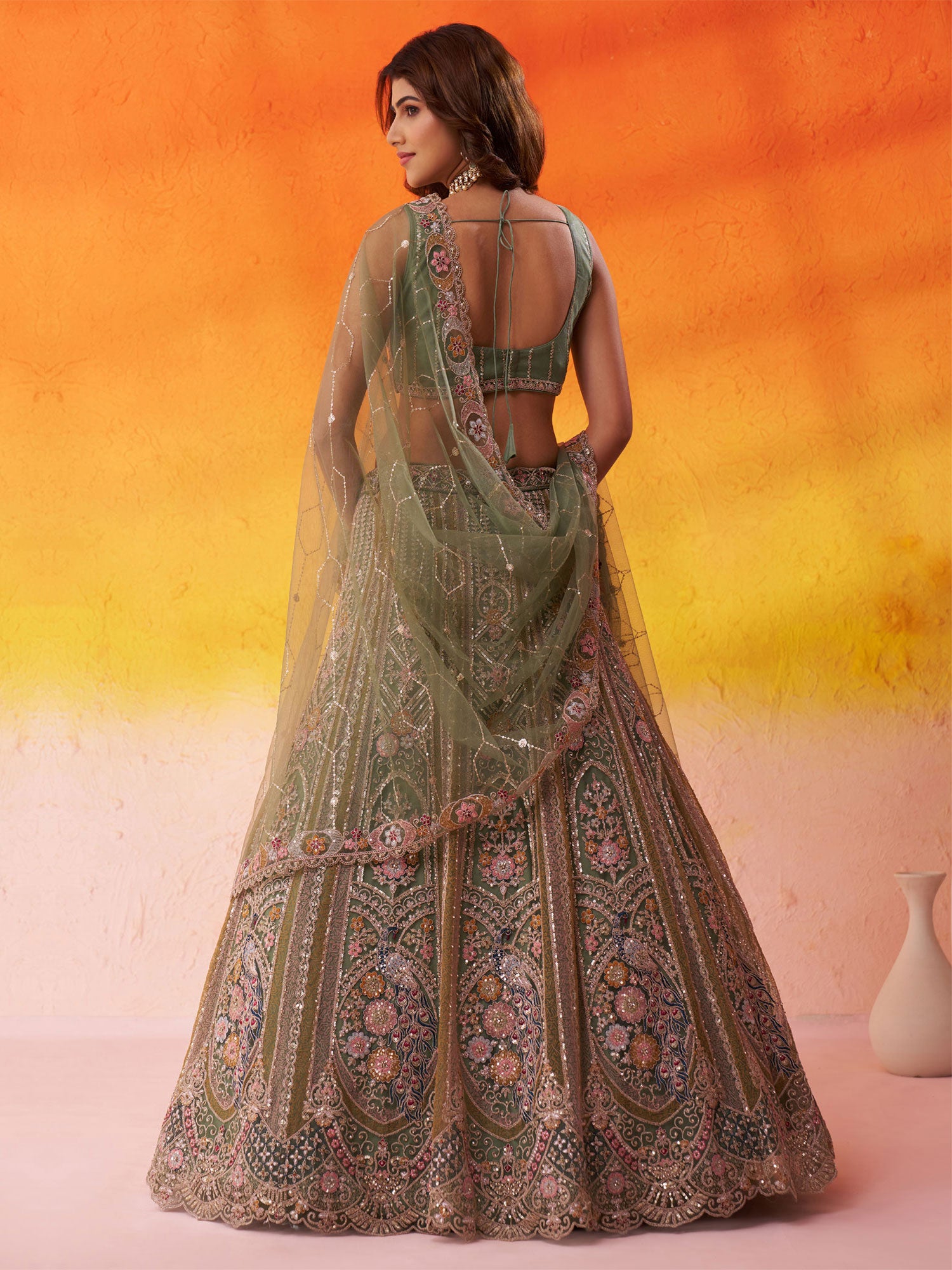 Green Stone Embroidered Bridesmaid Lehenga Set