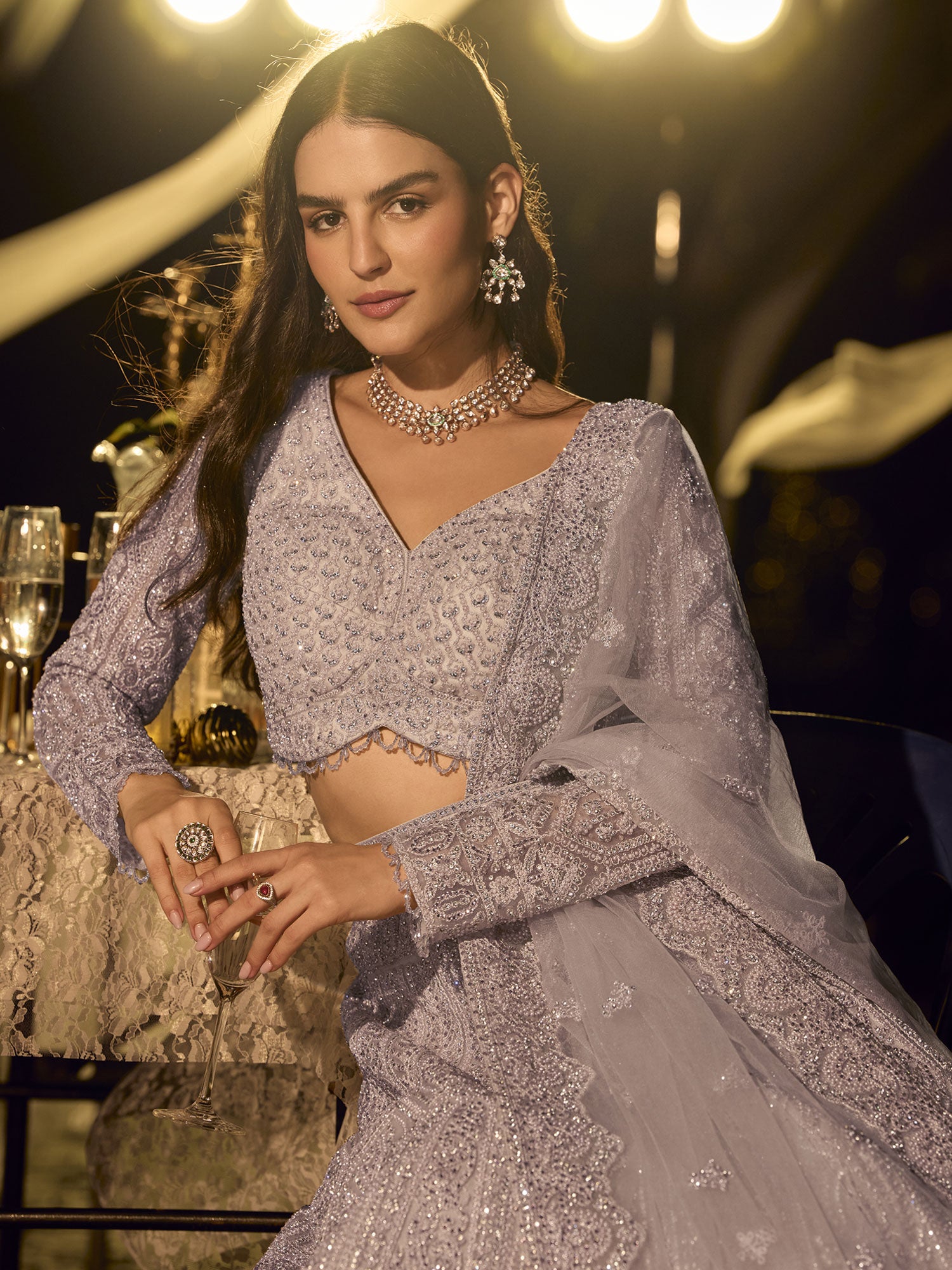 Lilac Bridesmaid Lehenga Set In Stone Embroidery