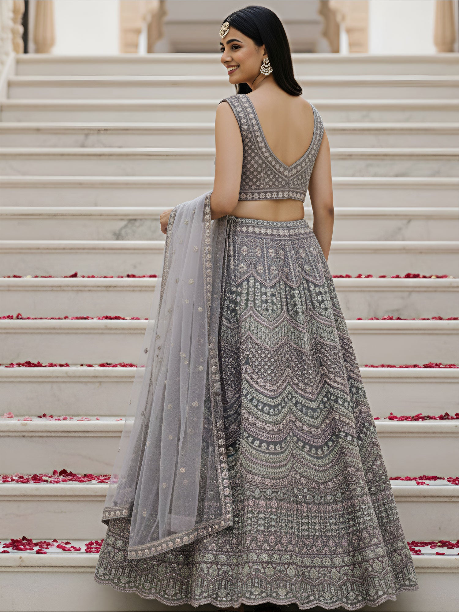 State Grey Party Wear Embroidered Lehenga Choli