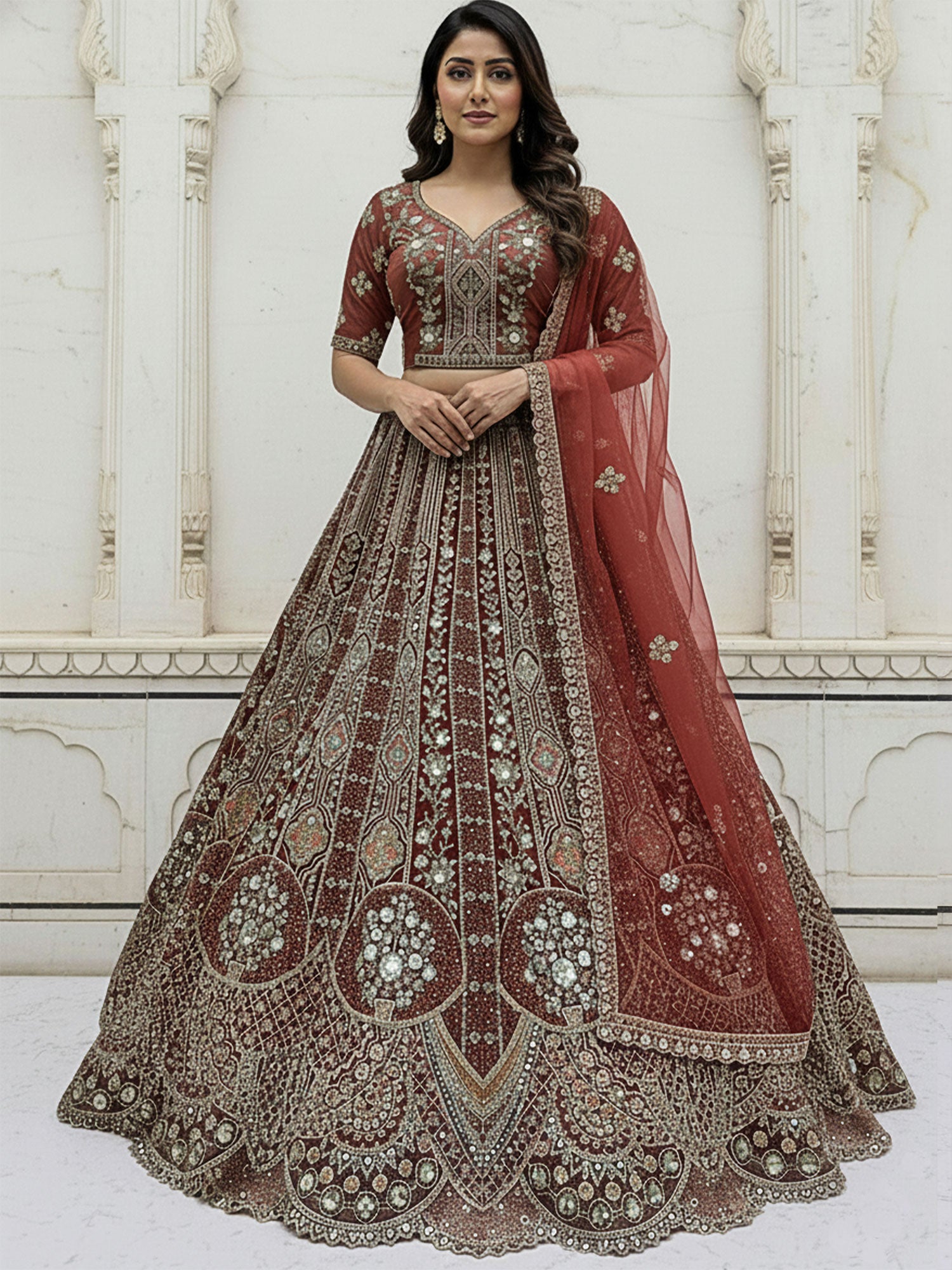 Rust Heavy Zari Work Wedding Lehenga Choli