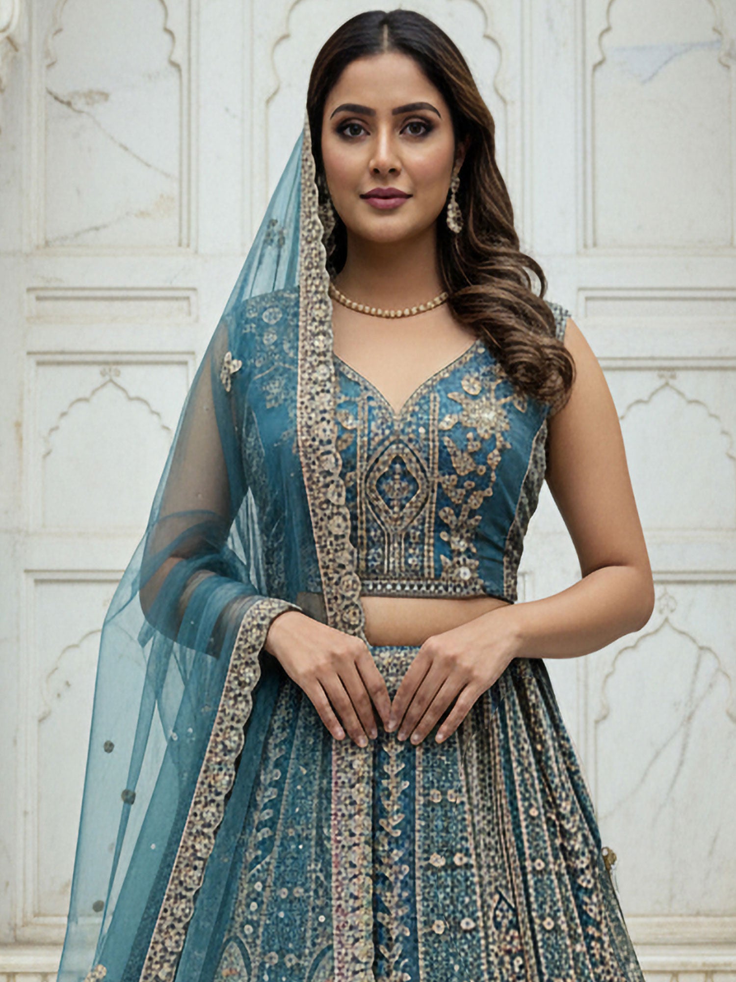 Blue Embroidered Organza Lehenga Choli