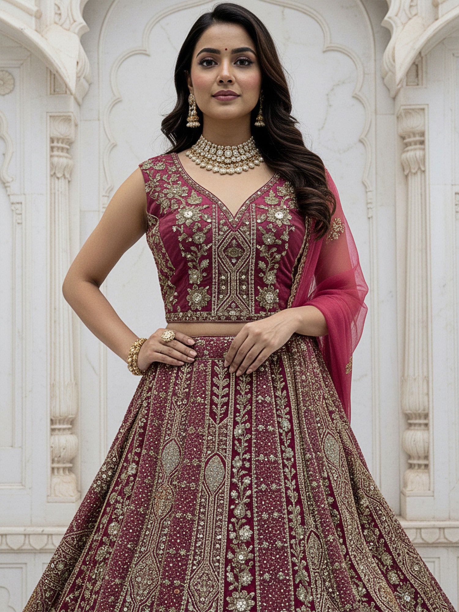 Pink Party Wear Embroidered Lehenga Set