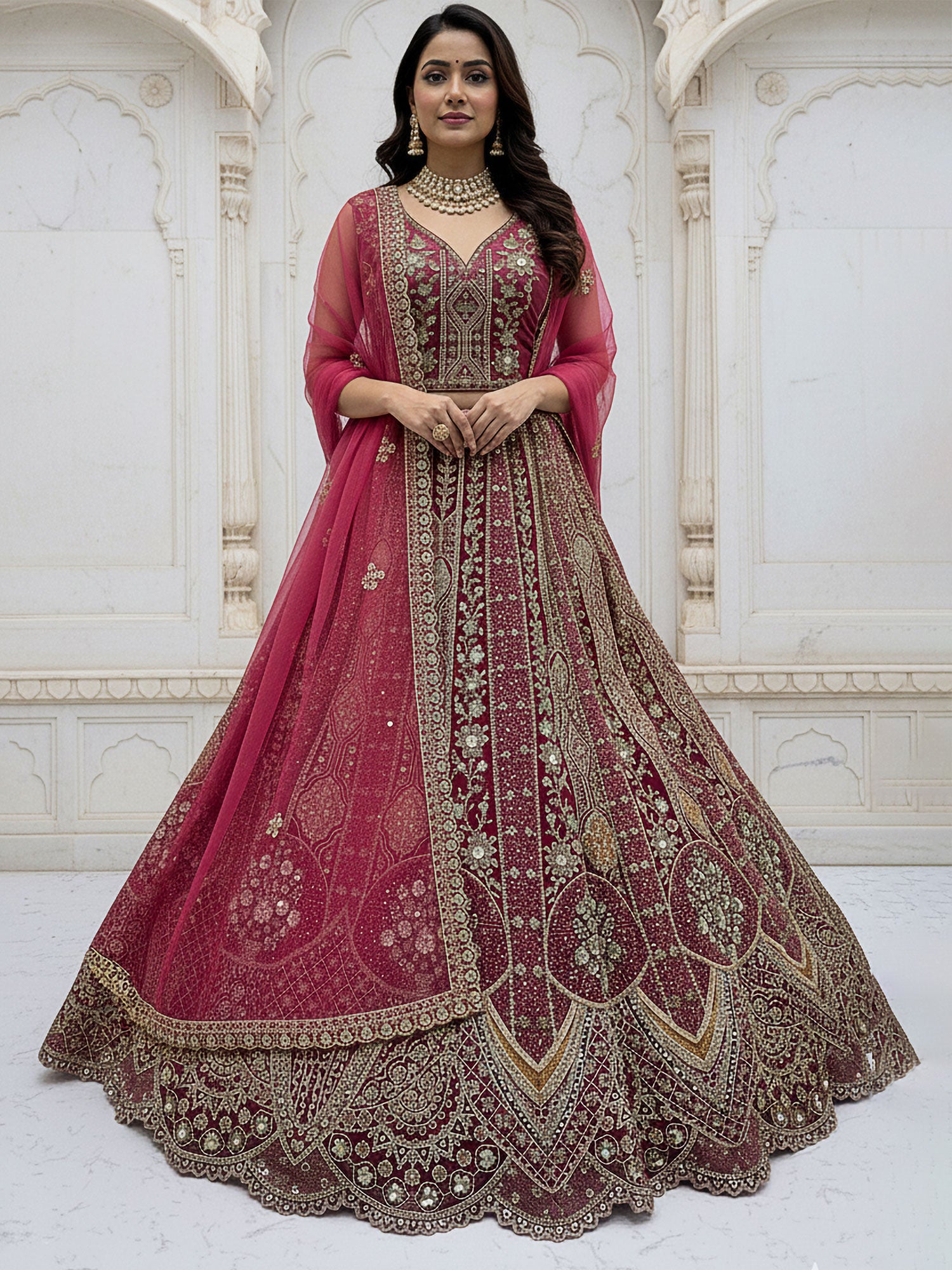 Pink Party Wear Embroidered Lehenga Set