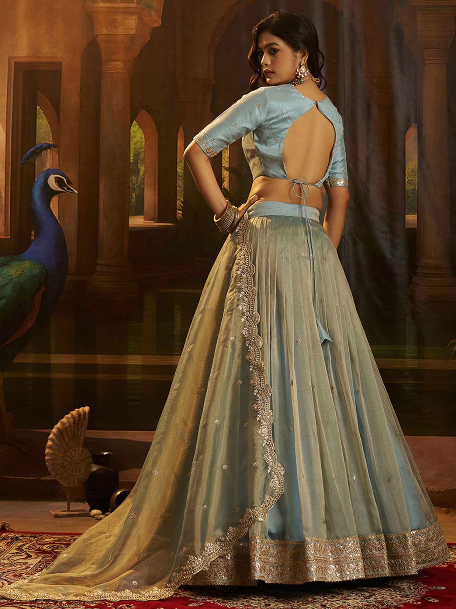 Blue Party Wear Organza Lehenga Choli Set