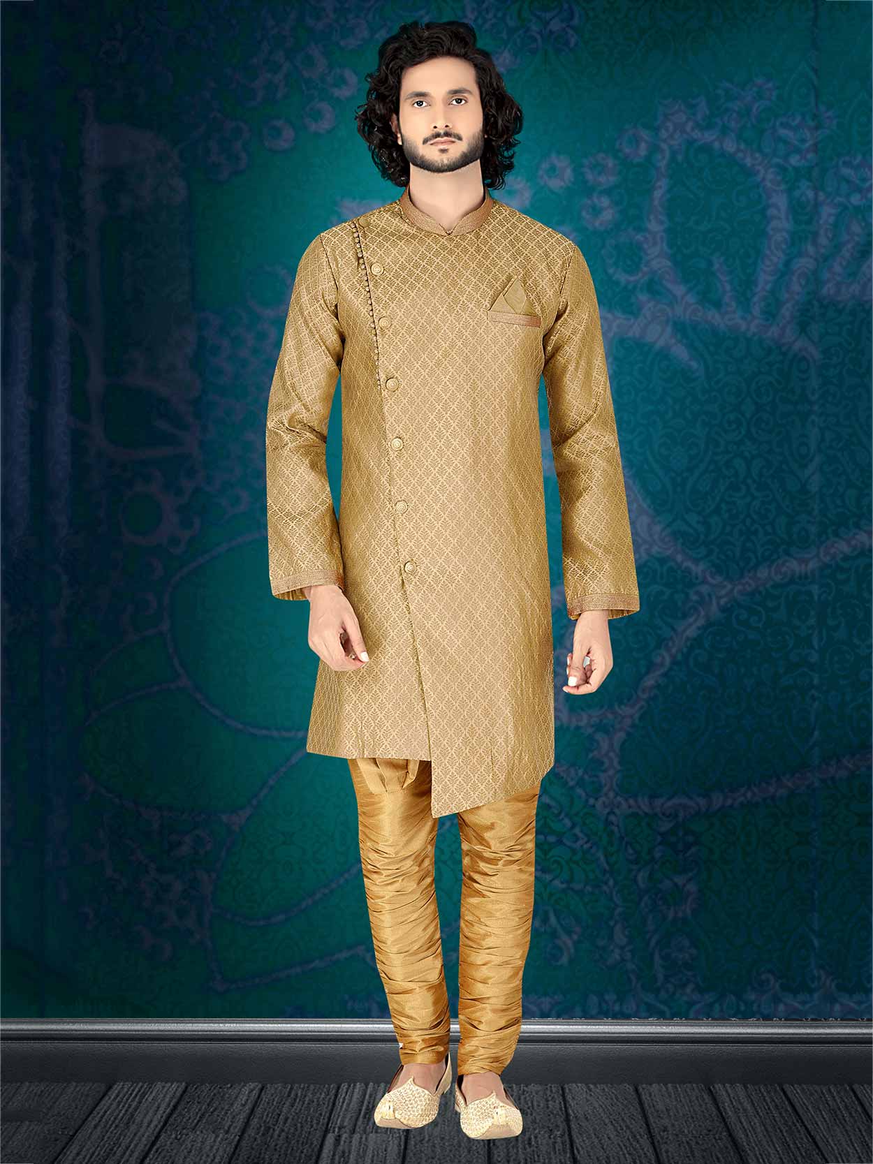 Beige,Golden Colour Designer Indowestern.