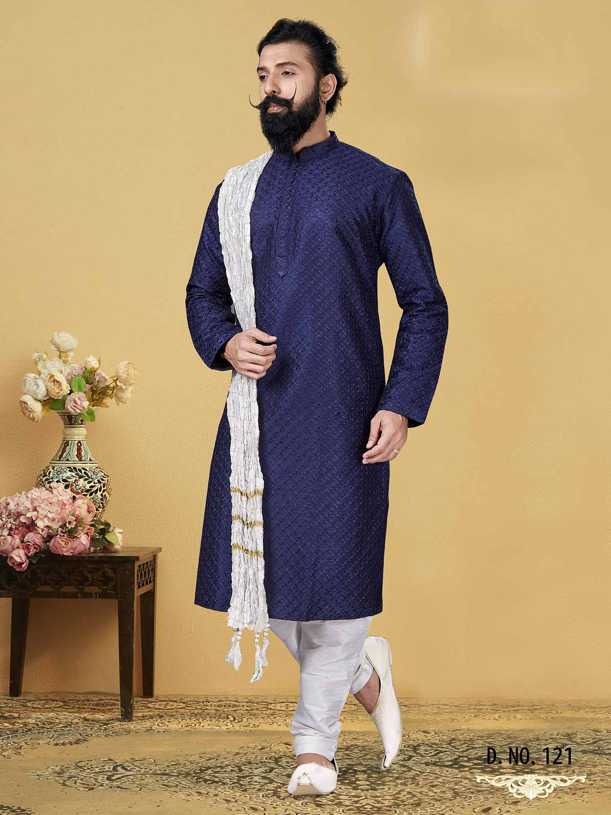 Royal Blue Colour Silk Party Wear Kurta Pajama.
