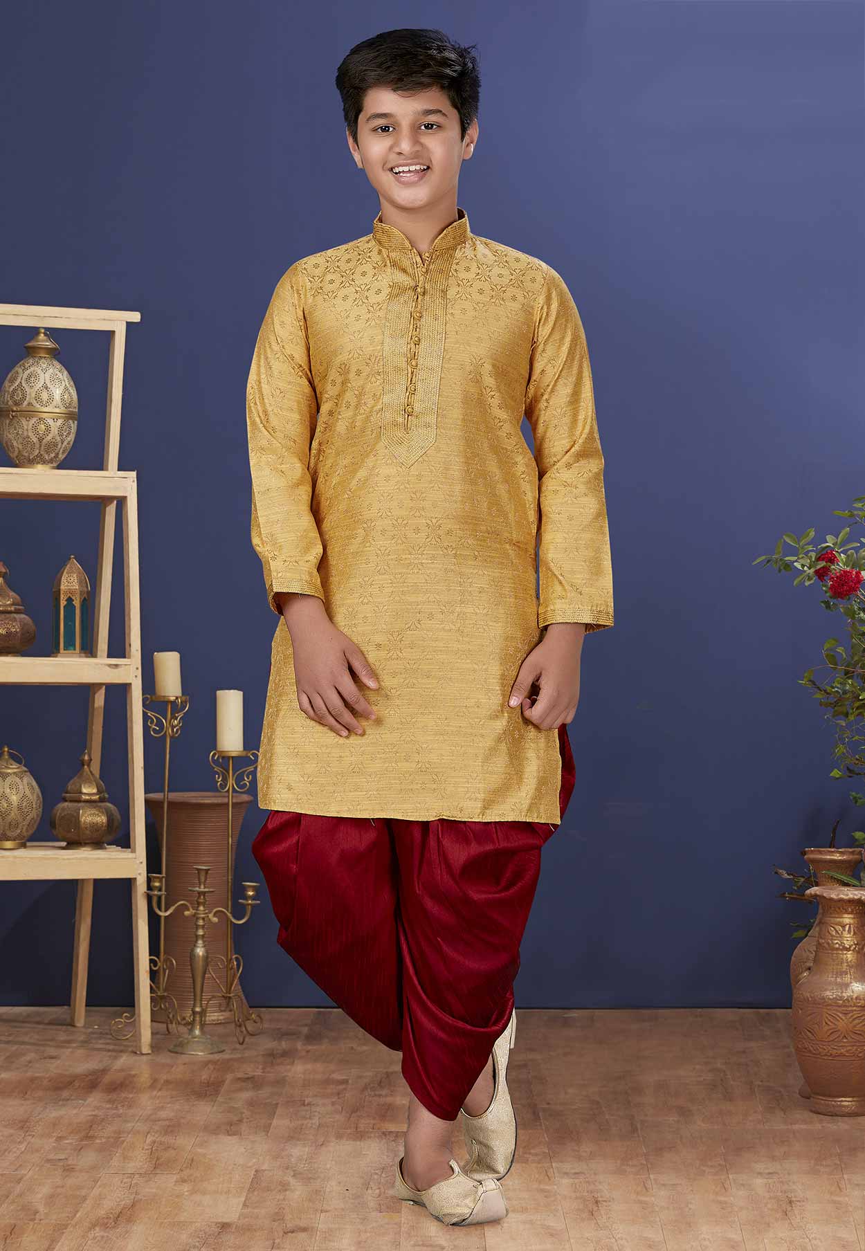 Golden Colour Designer Boys Kurta Pajama.