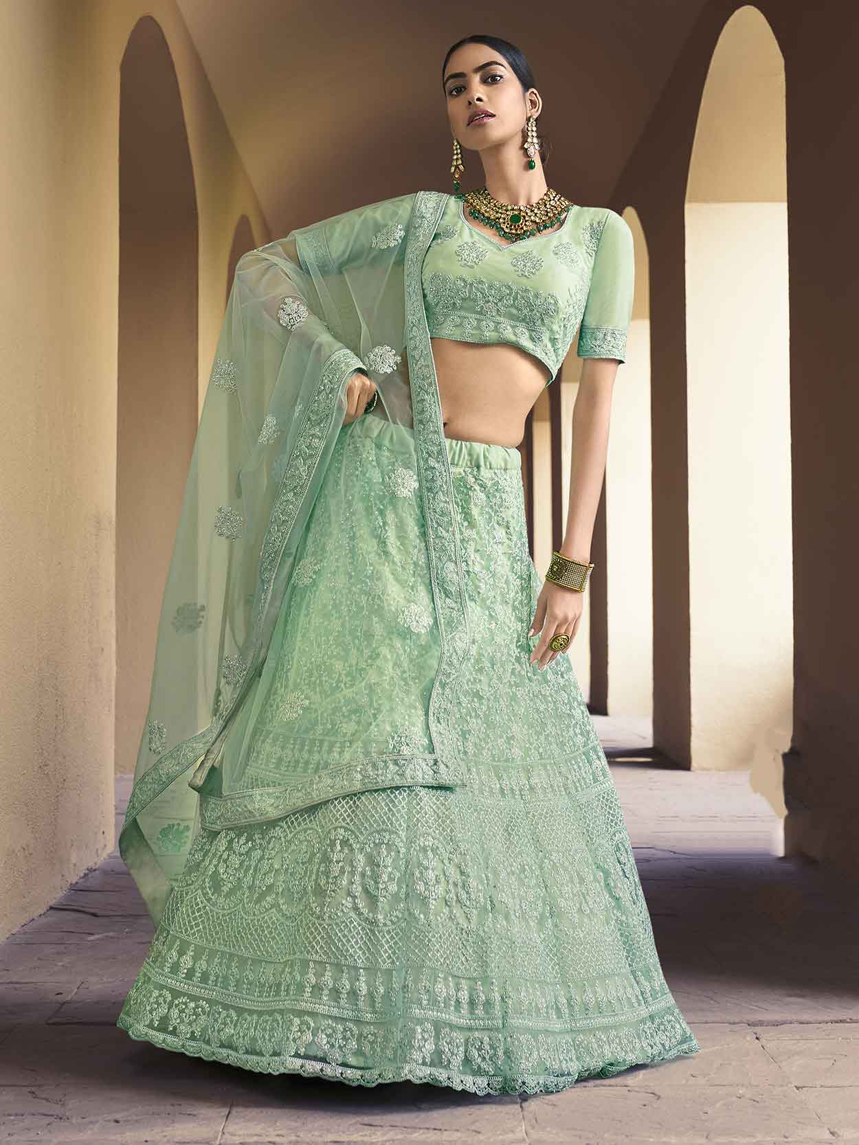 Green Colour Net Designer Women Lehenga Choli.