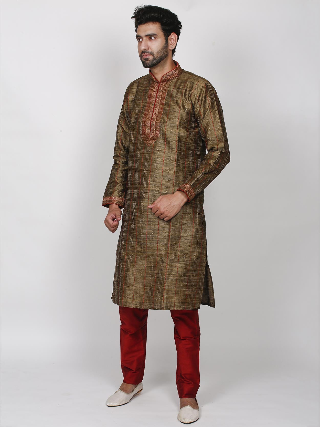 Brown Silk Readymade Kurta Pyjama