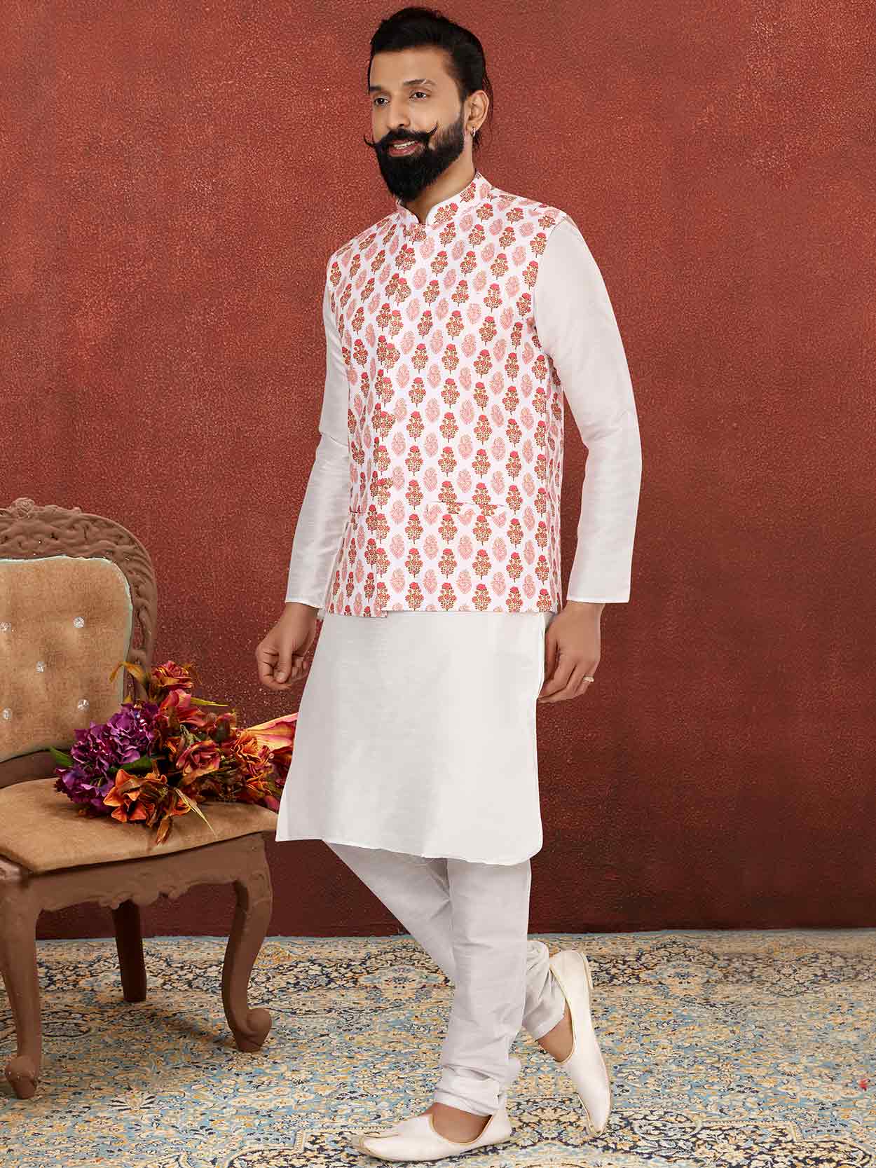 White,Off White Colour Mens Designer Kurta Pajama Jacket.