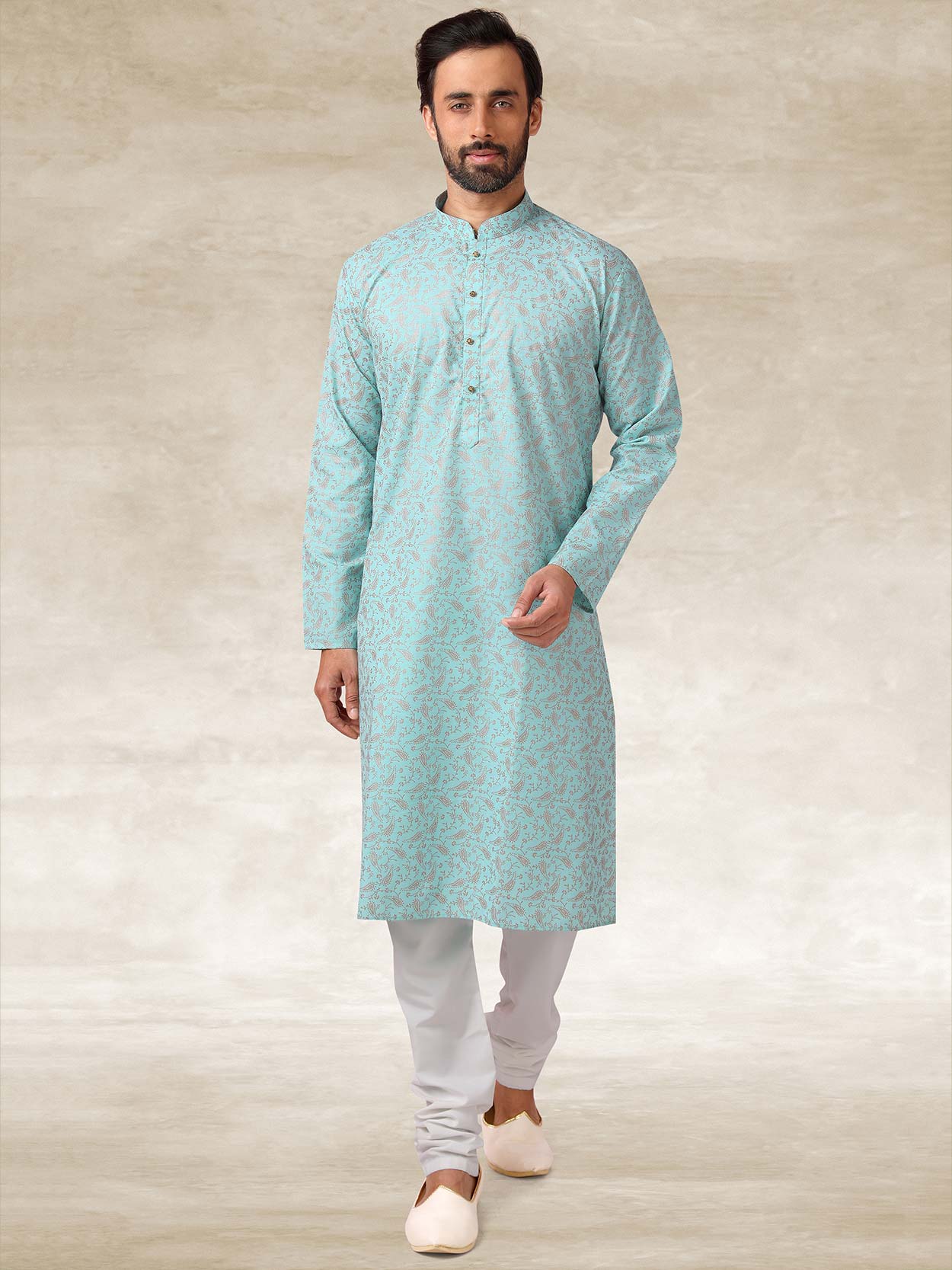 Green Colour Printed Kurta Pajama.