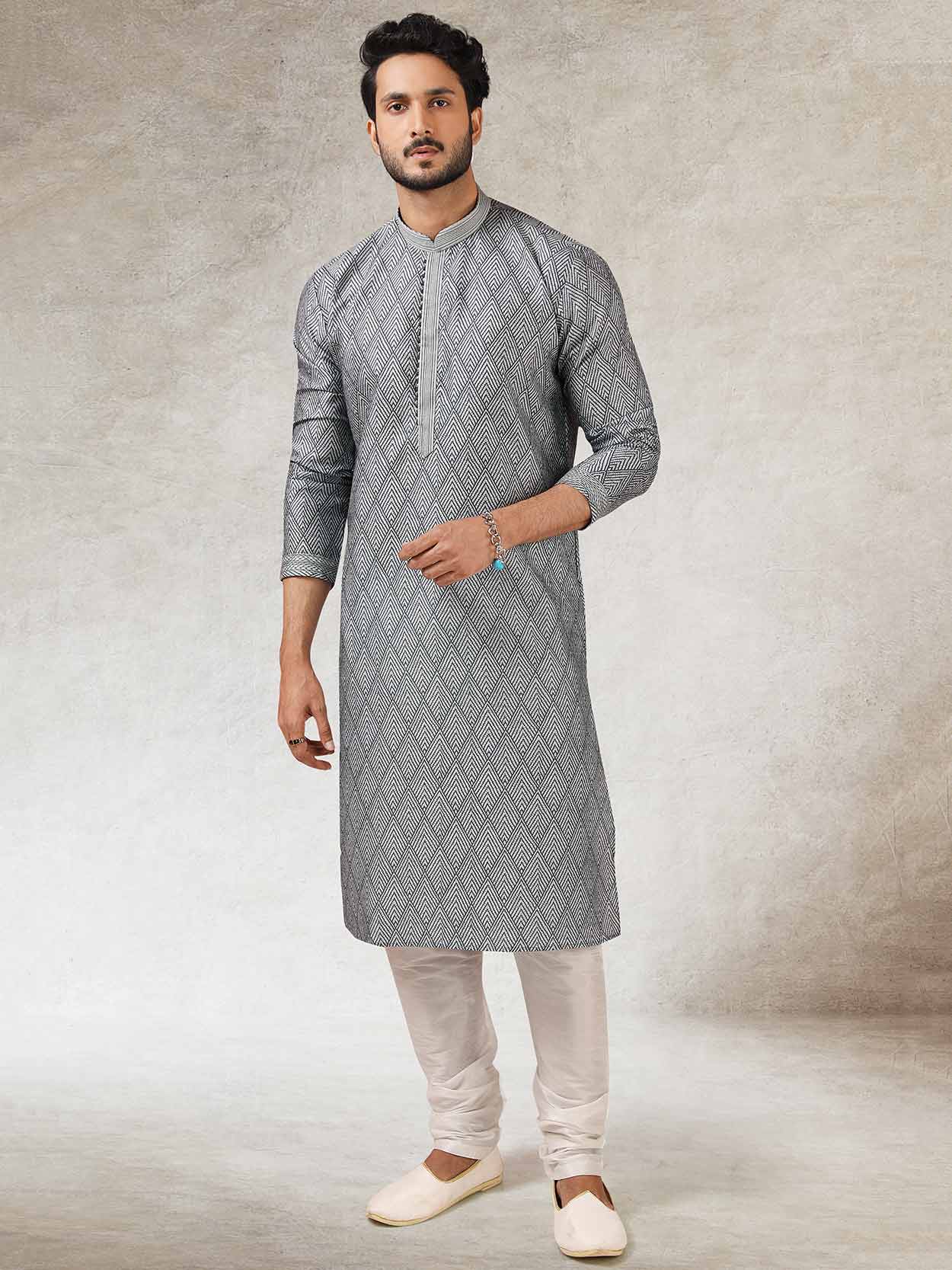 Grey,Black Colour Party Wear Kurta Pajama in Art Silk Fabric.
