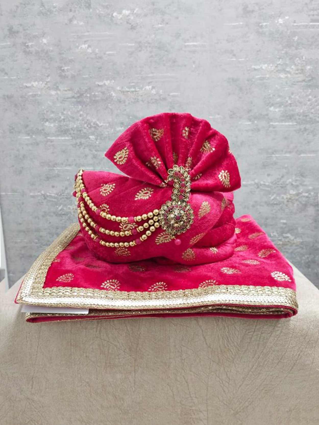 Indian Wedding Turban Rani Pink Colour Silk Fabric.