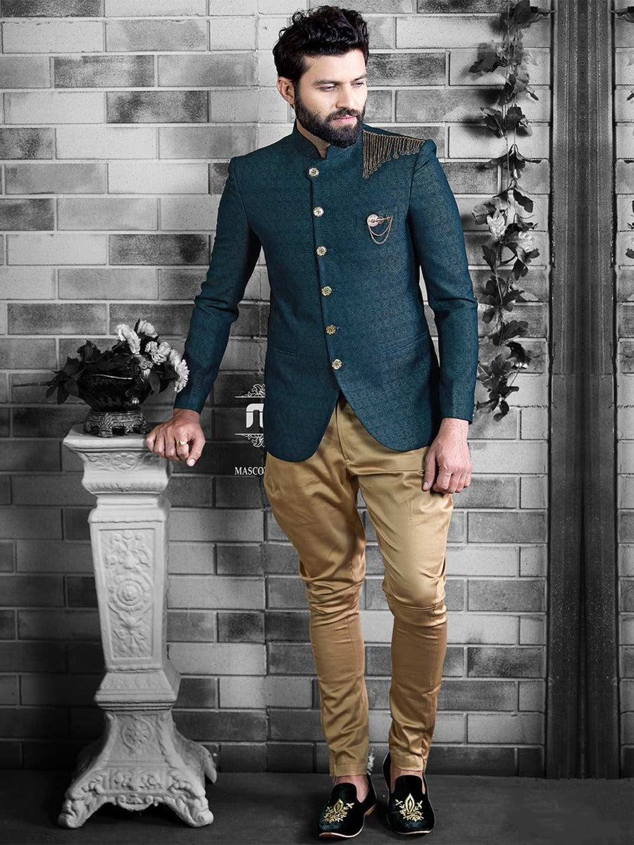 Green Colour Men's Jodhpuri Suit